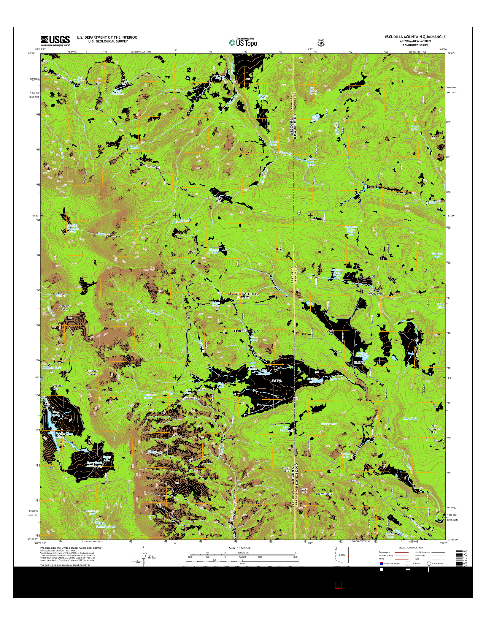 USGS US TOPO 7.5-MINUTE MAP FOR ESCUDILLA MOUNTAIN, AZ-NM 2014