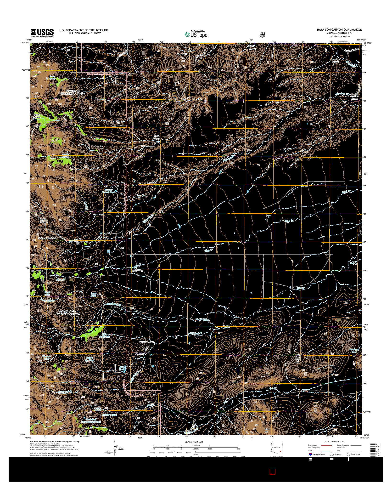 USGS US TOPO 7.5-MINUTE MAP FOR HARRISON CANYON, AZ 2014