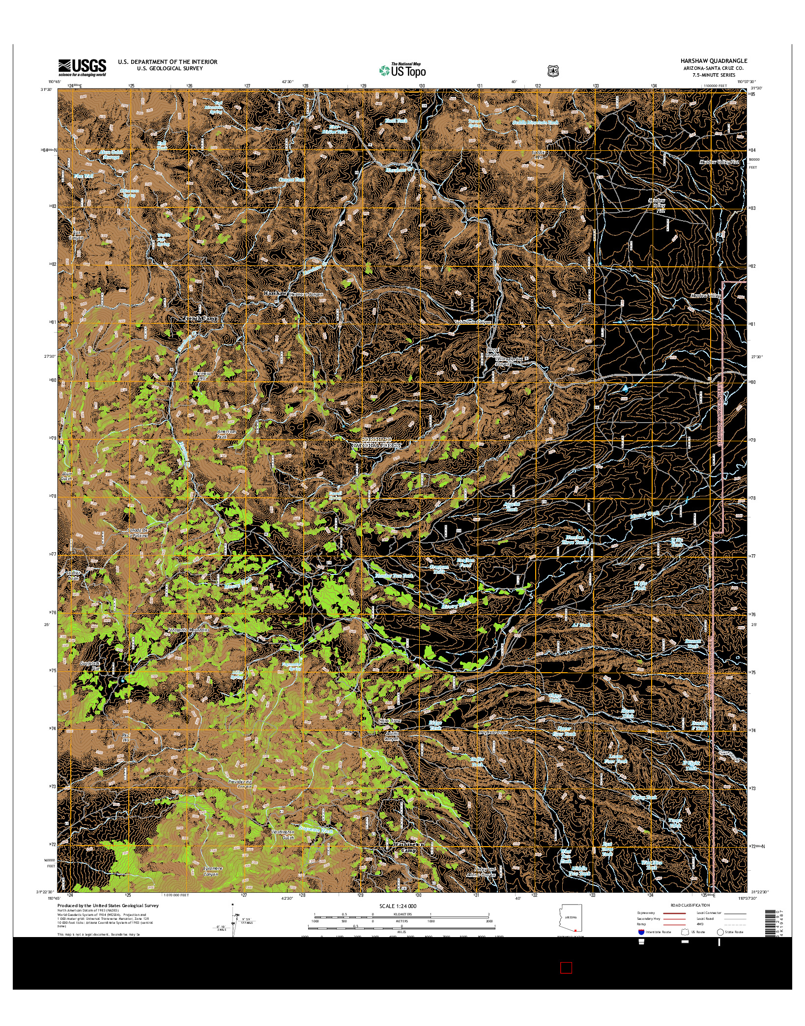 USGS US TOPO 7.5-MINUTE MAP FOR HARSHAW, AZ 2014