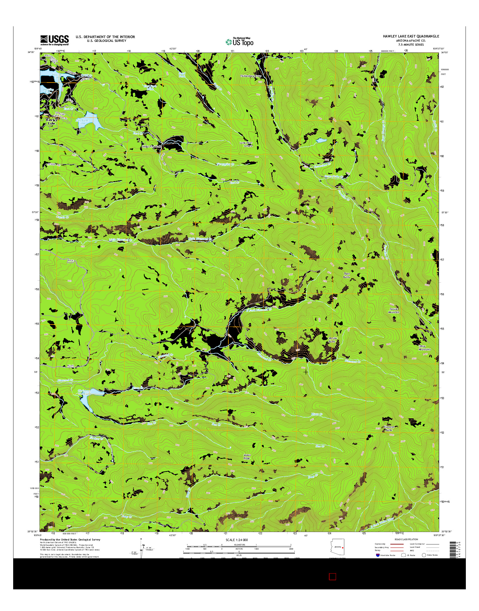 USGS US TOPO 7.5-MINUTE MAP FOR HAWLEY LAKE EAST, AZ 2014