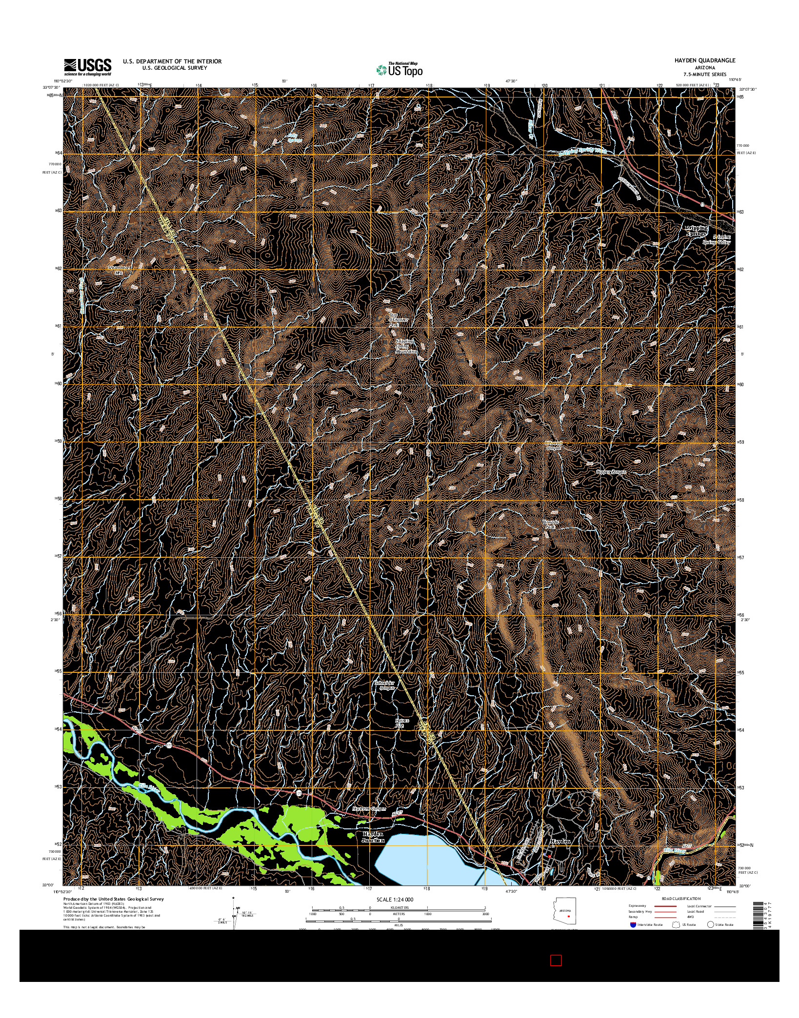 USGS US TOPO 7.5-MINUTE MAP FOR HAYDEN, AZ 2014