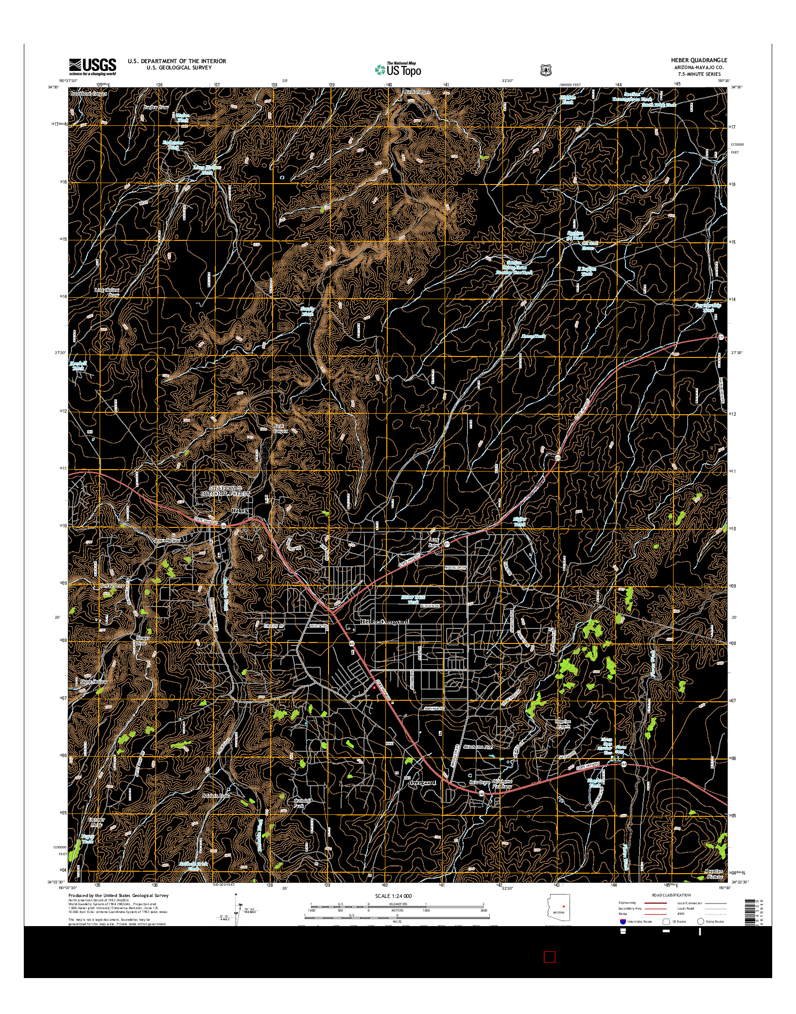 USGS US TOPO 7.5-MINUTE MAP FOR HEBER, AZ 2014