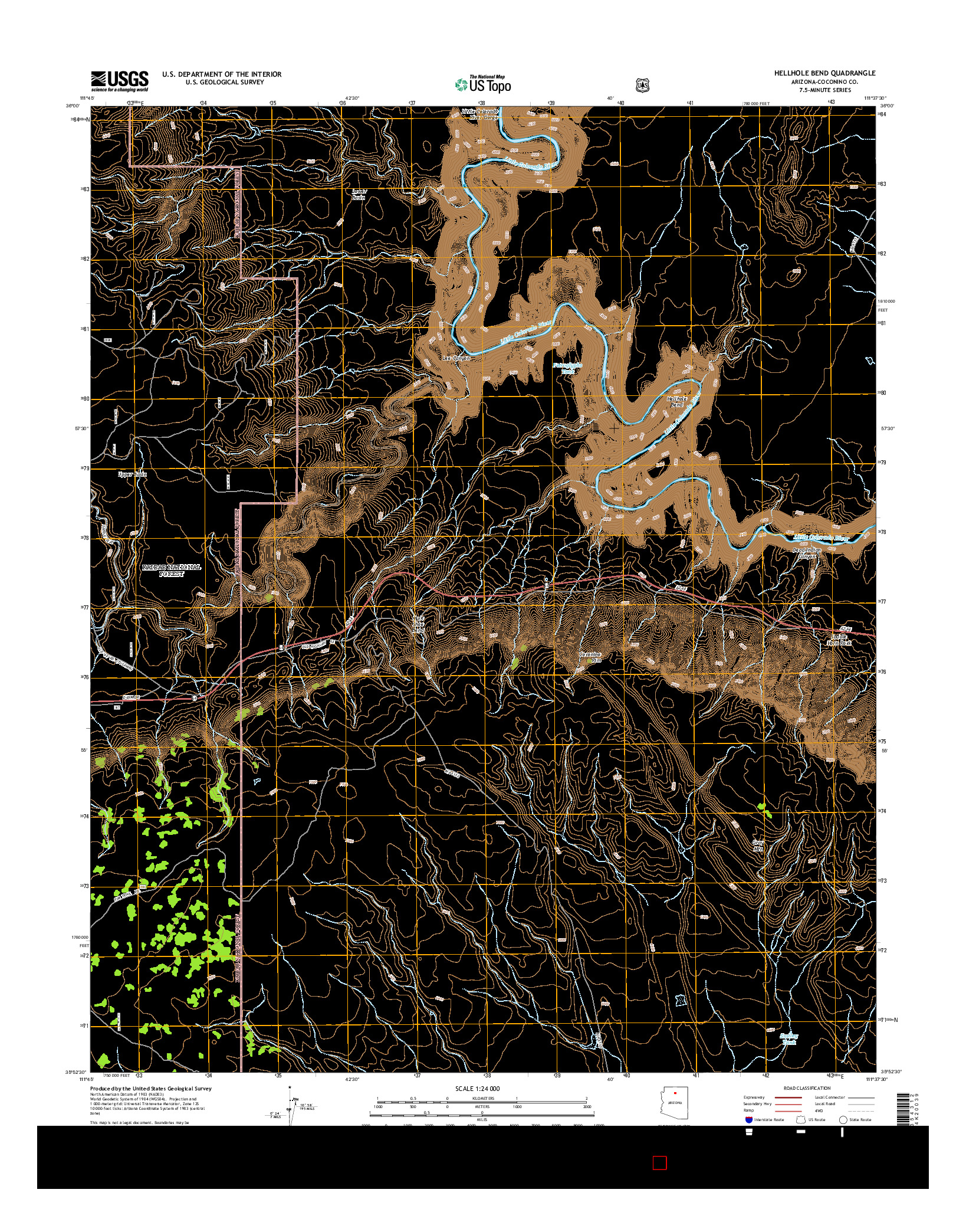 USGS US TOPO 7.5-MINUTE MAP FOR HELLHOLE BEND, AZ 2014