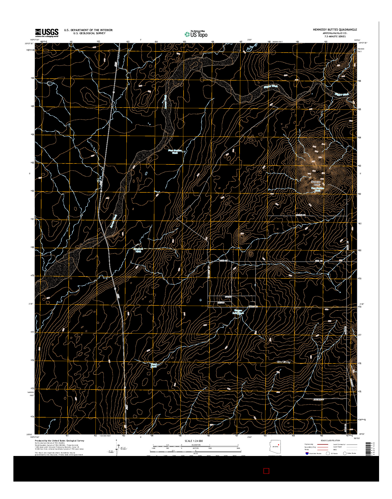 USGS US TOPO 7.5-MINUTE MAP FOR HENNESSY BUTTES, AZ 2014