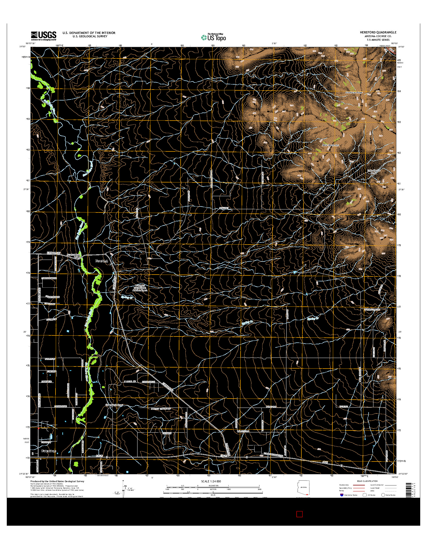 USGS US TOPO 7.5-MINUTE MAP FOR HEREFORD, AZ 2014