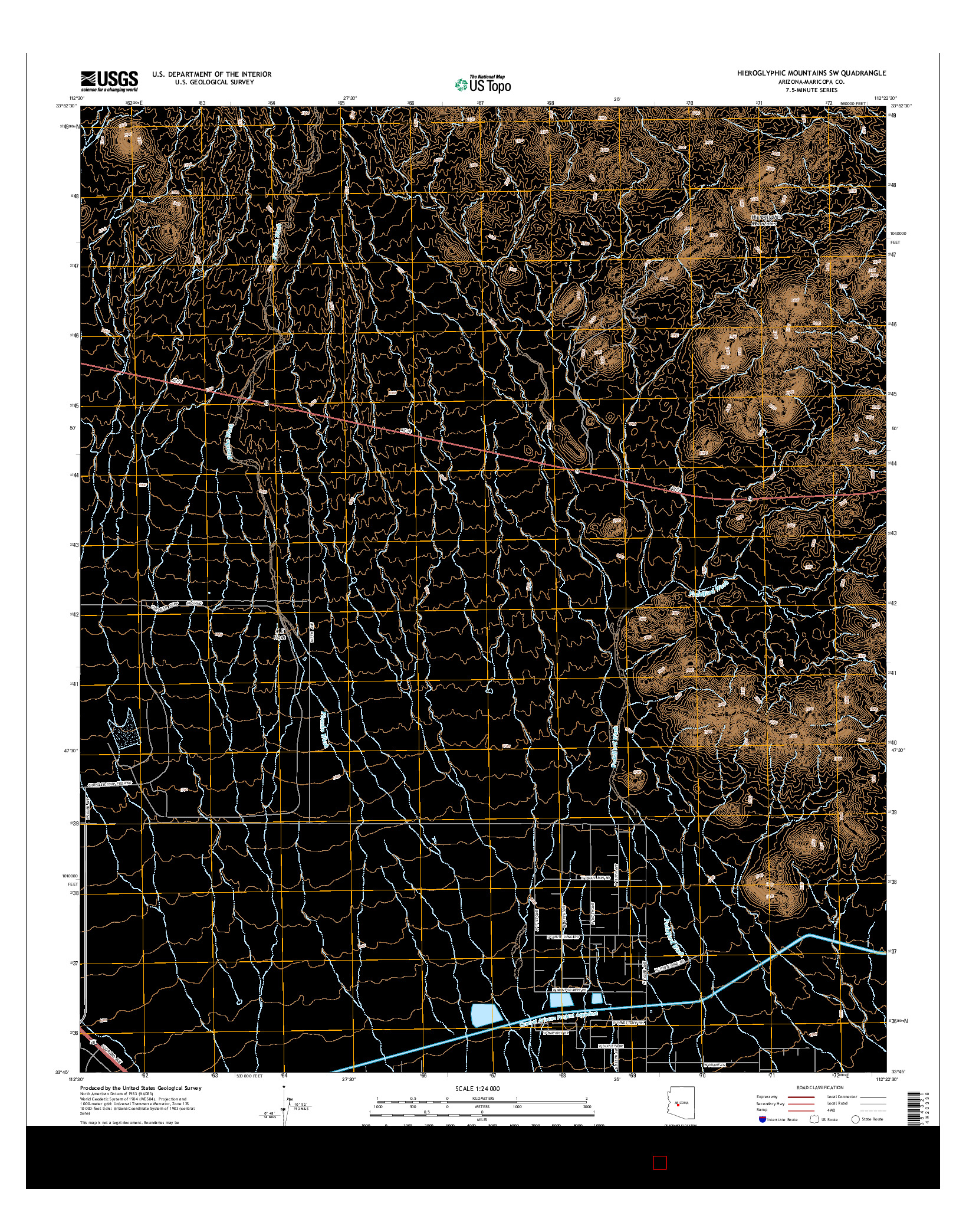 USGS US TOPO 7.5-MINUTE MAP FOR HIEROGLYPHIC MOUNTAINS SW, AZ 2014