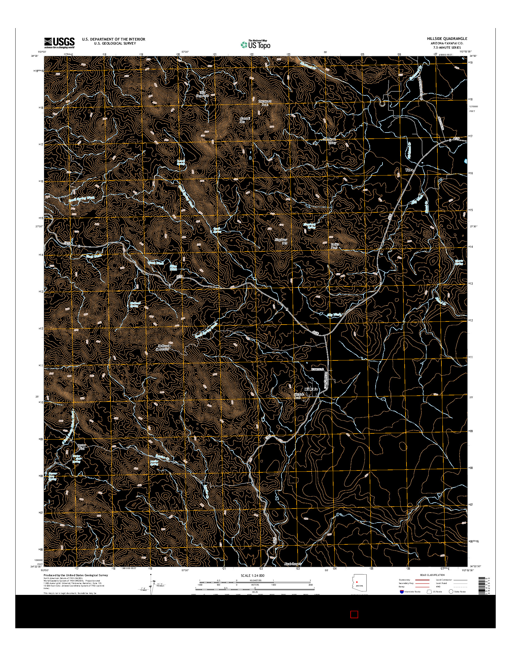 USGS US TOPO 7.5-MINUTE MAP FOR HILLSIDE, AZ 2014