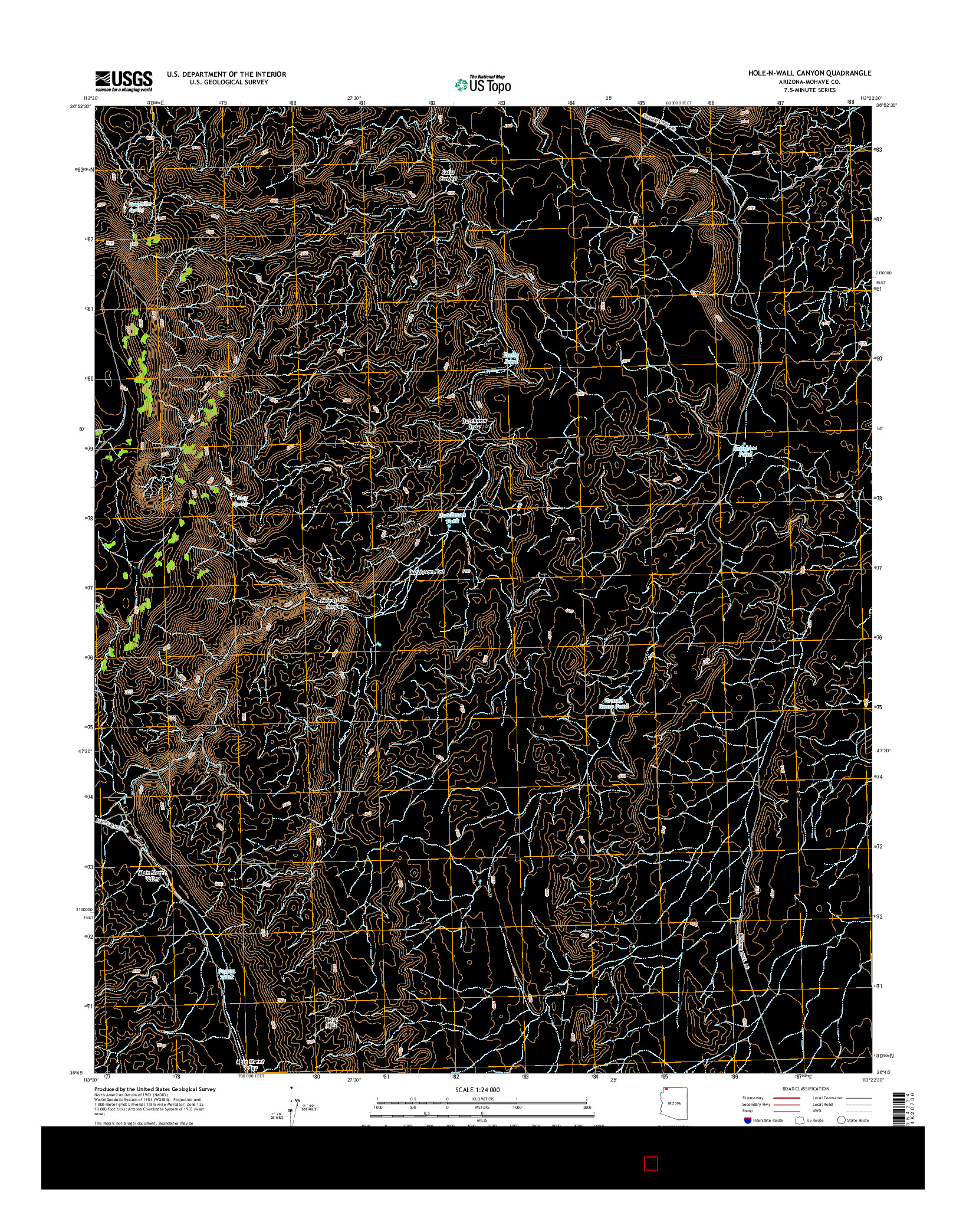 USGS US TOPO 7.5-MINUTE MAP FOR HOLE-N-WALL CANYON, AZ 2014