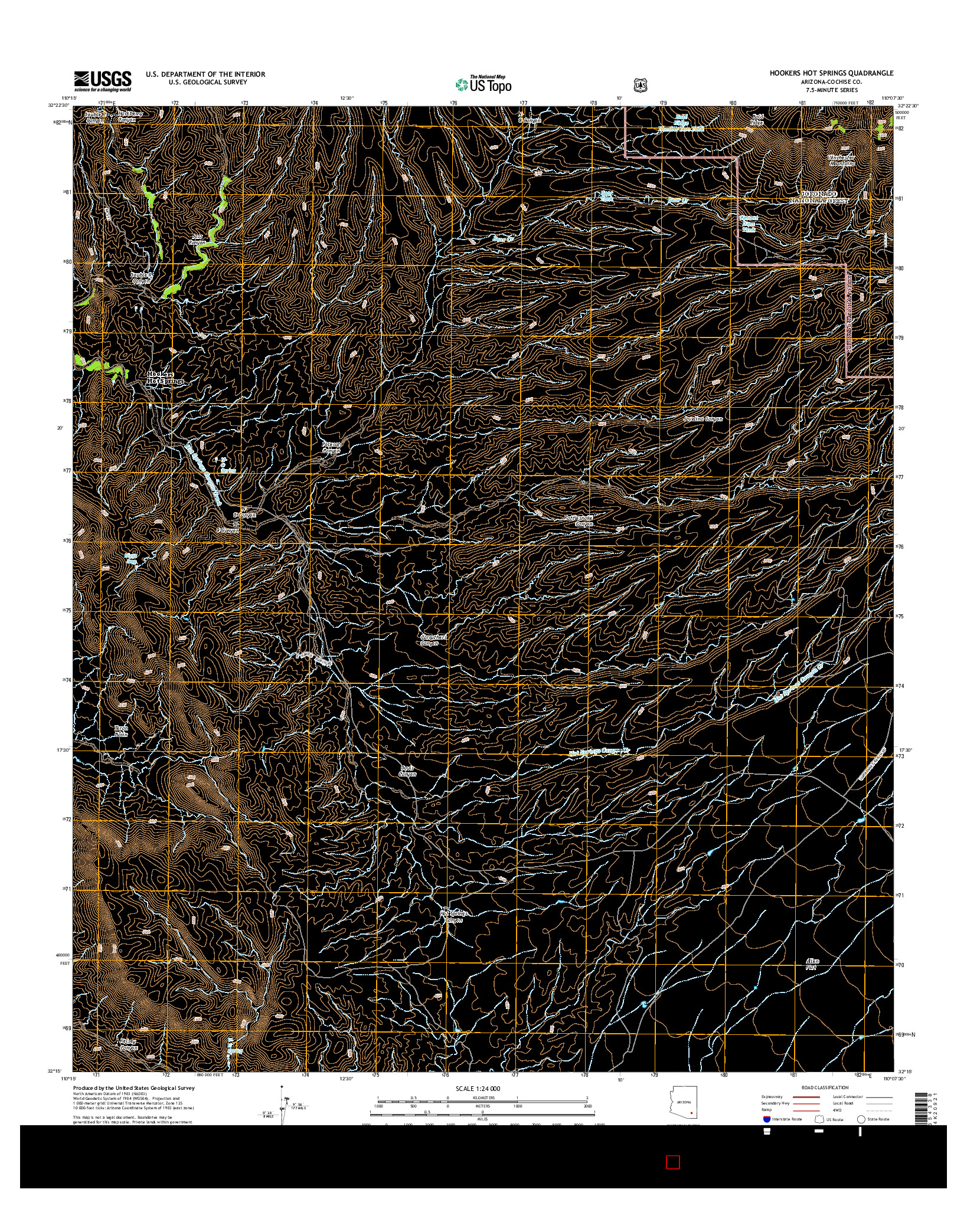 USGS US TOPO 7.5-MINUTE MAP FOR HOOKERS HOT SPRINGS, AZ 2014