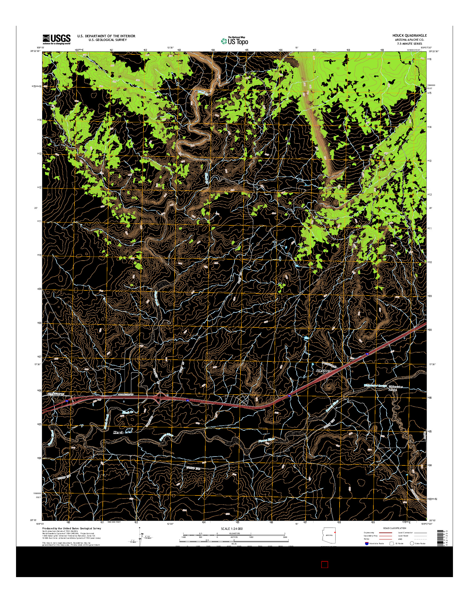 USGS US TOPO 7.5-MINUTE MAP FOR HOUCK, AZ 2014