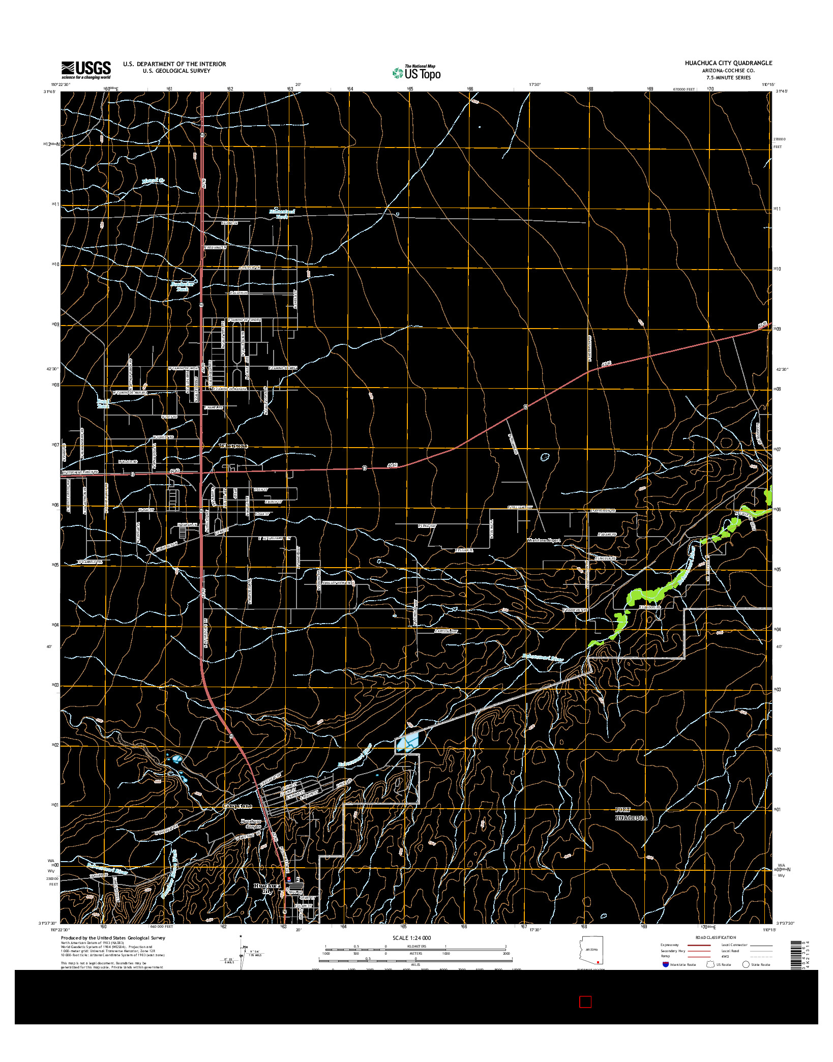 USGS US TOPO 7.5-MINUTE MAP FOR HUACHUCA CITY, AZ 2014