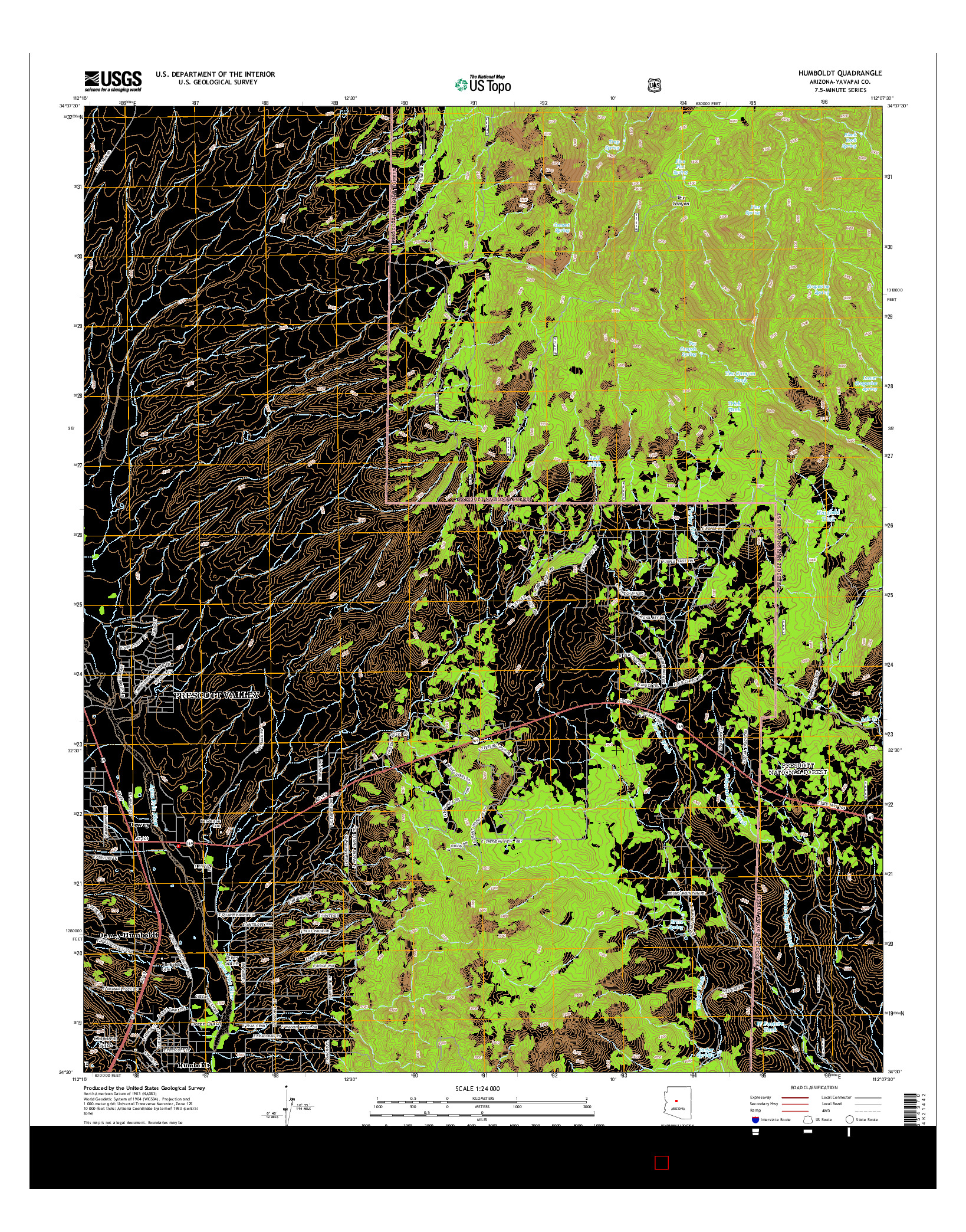 USGS US TOPO 7.5-MINUTE MAP FOR HUMBOLDT, AZ 2014