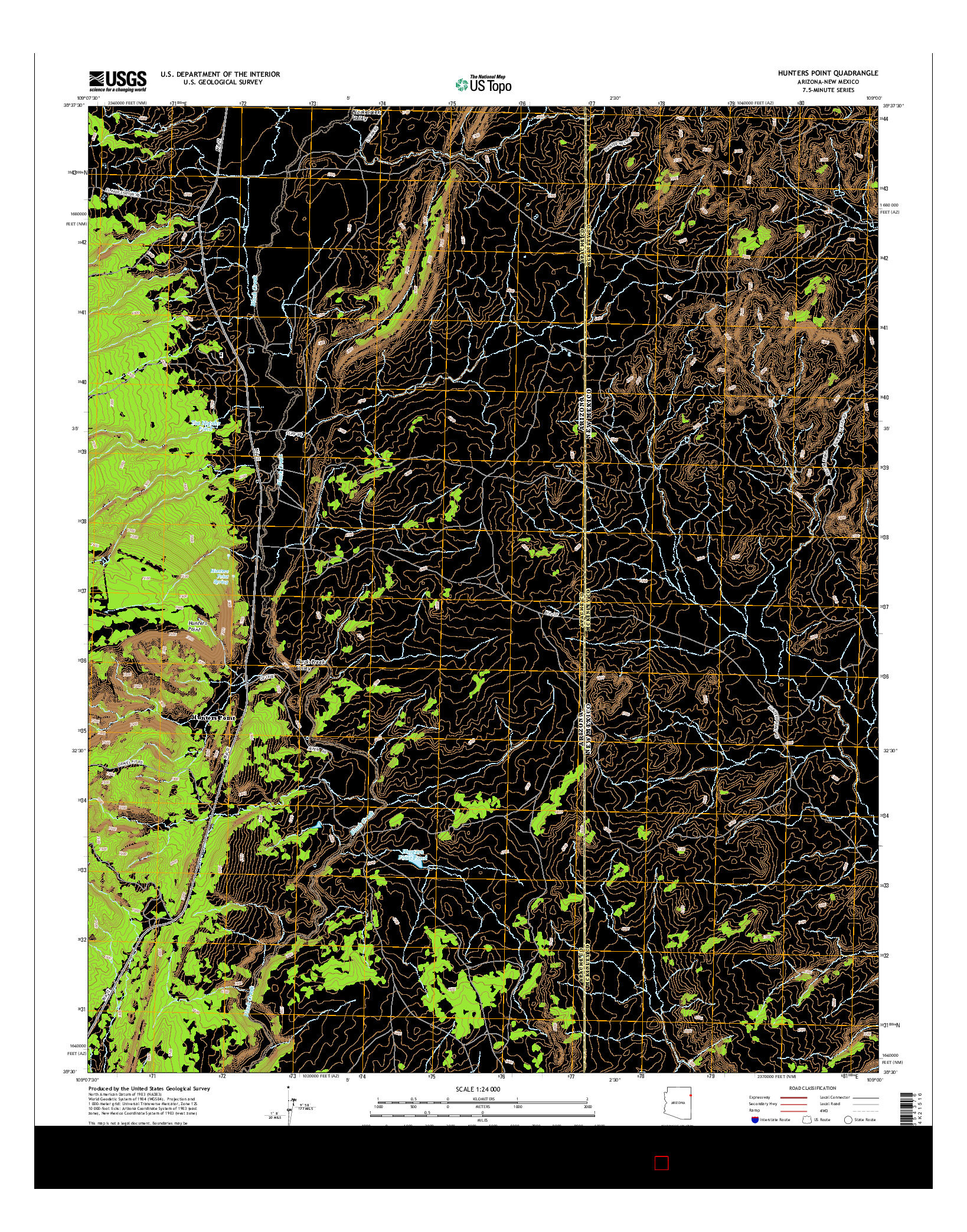 USGS US TOPO 7.5-MINUTE MAP FOR HUNTERS POINT, AZ-NM 2014