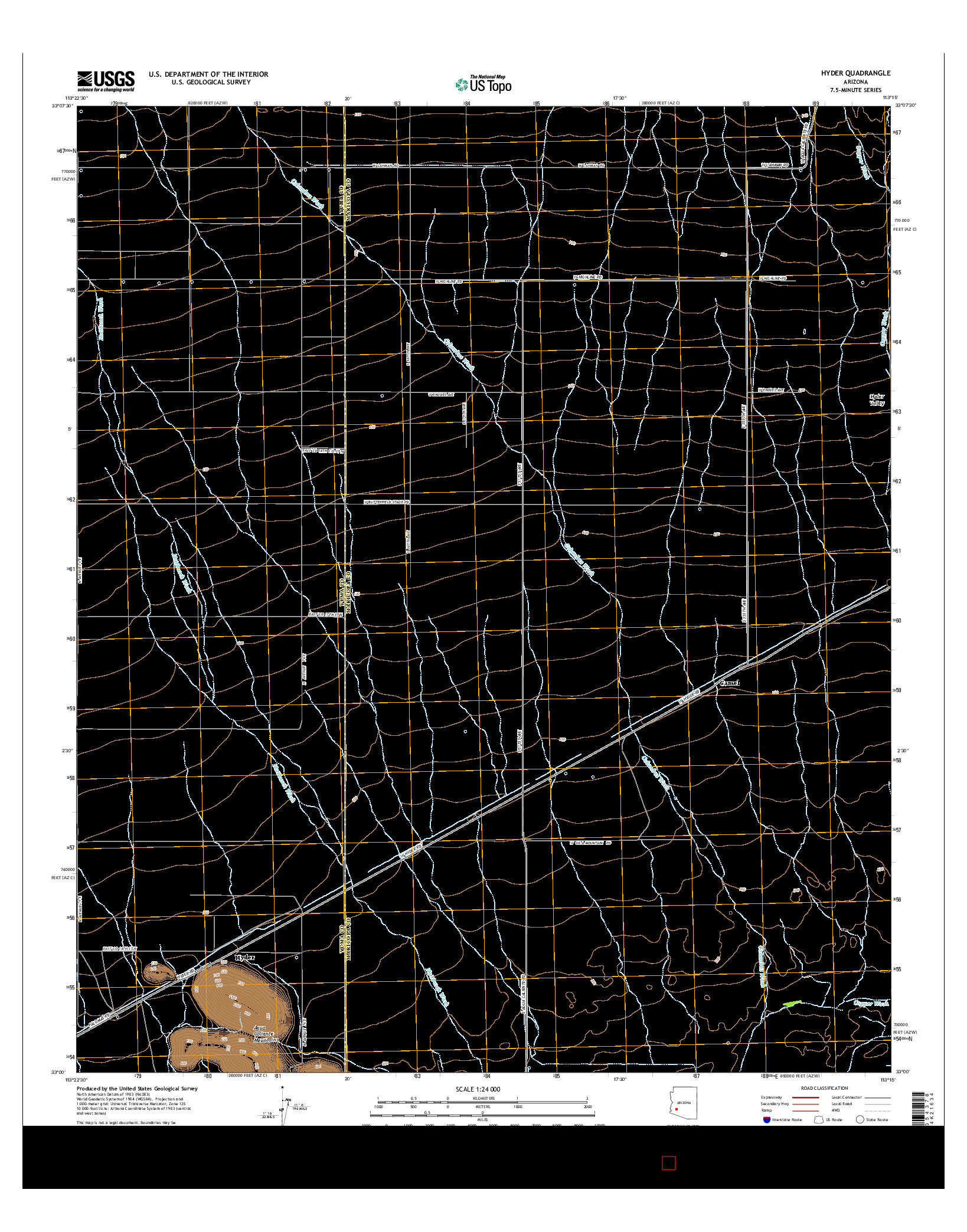 USGS US TOPO 7.5-MINUTE MAP FOR HYDER, AZ 2014