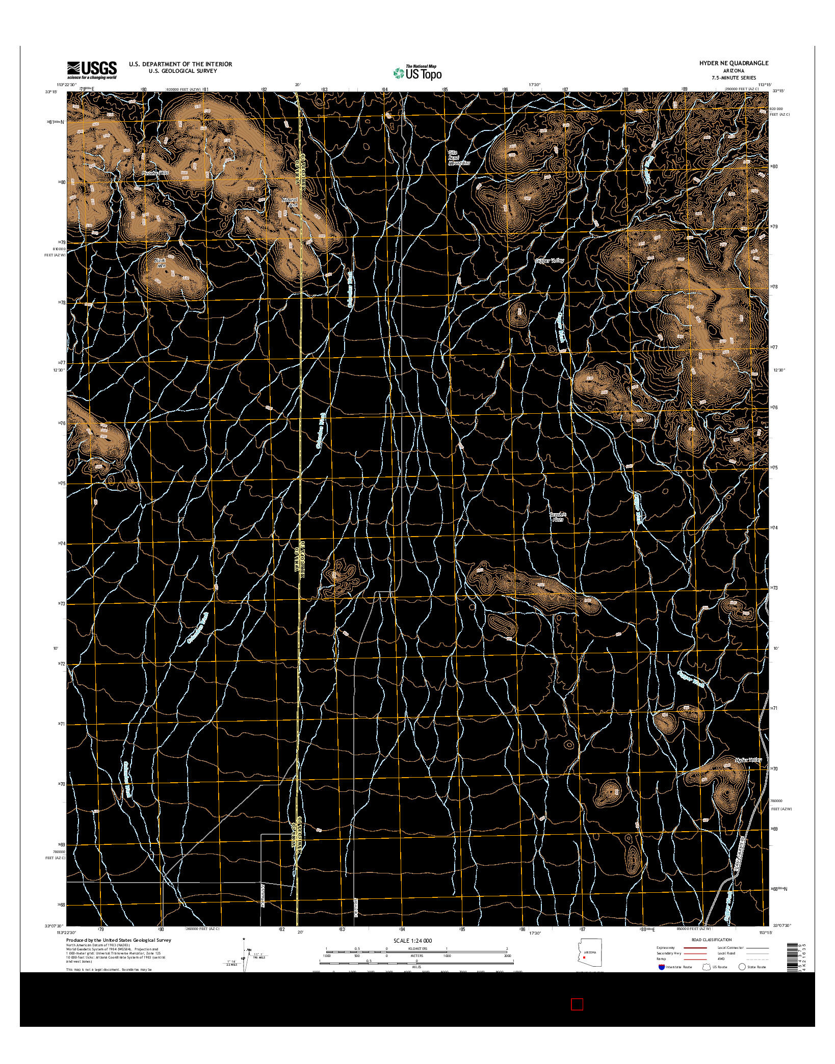 USGS US TOPO 7.5-MINUTE MAP FOR HYDER NE, AZ 2014