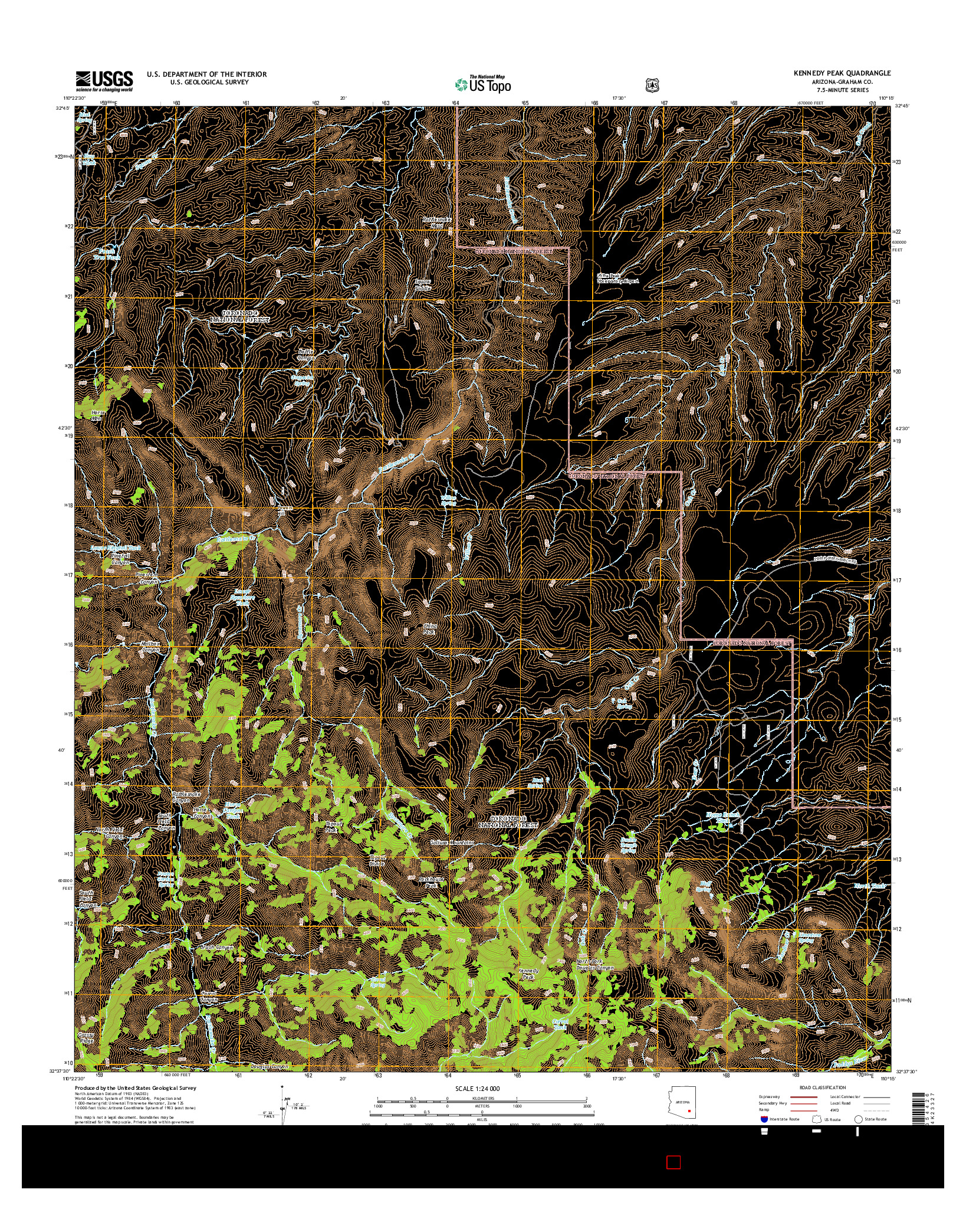 USGS US TOPO 7.5-MINUTE MAP FOR KENNEDY PEAK, AZ 2014