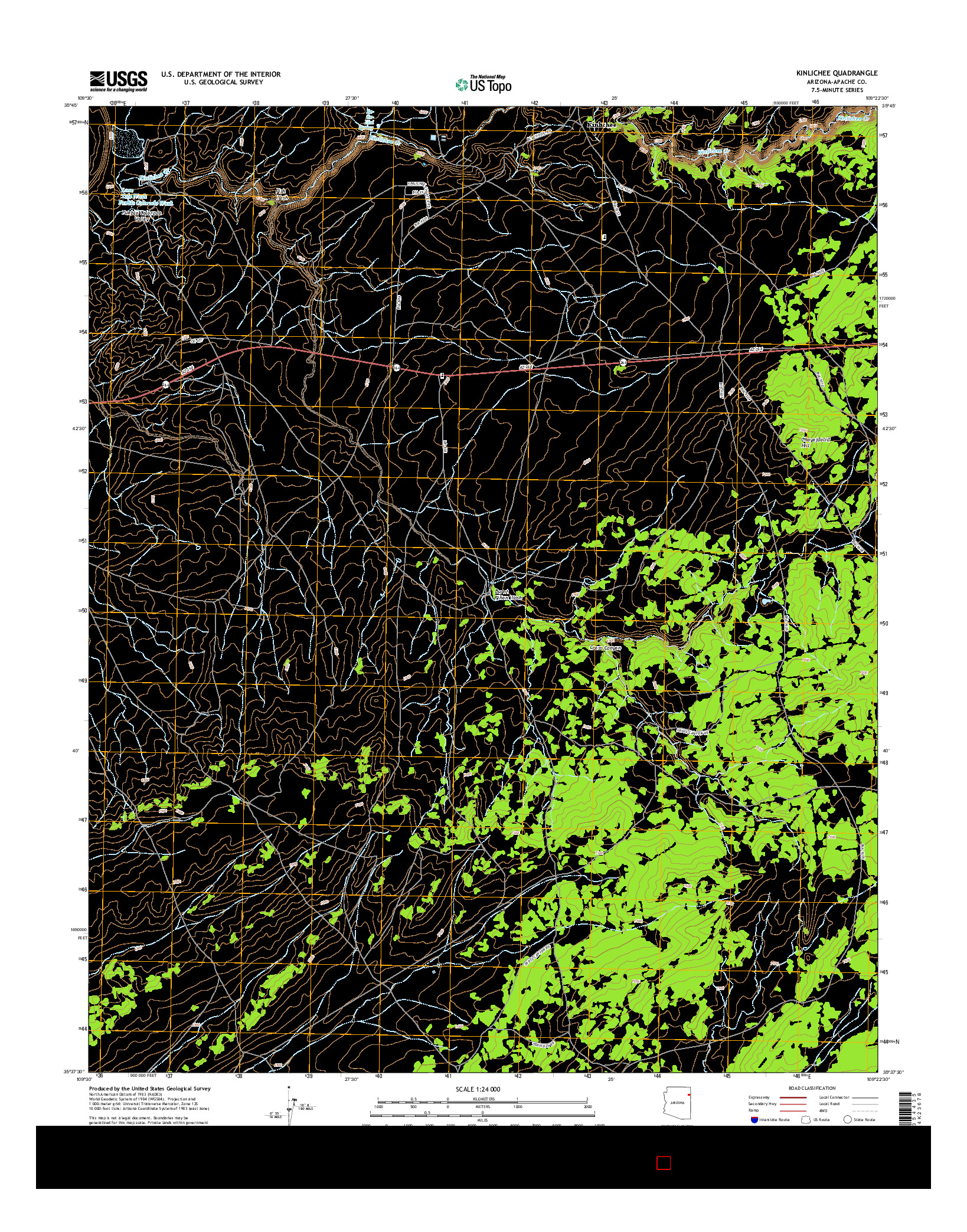 USGS US TOPO 7.5-MINUTE MAP FOR KINLICHEE, AZ 2014