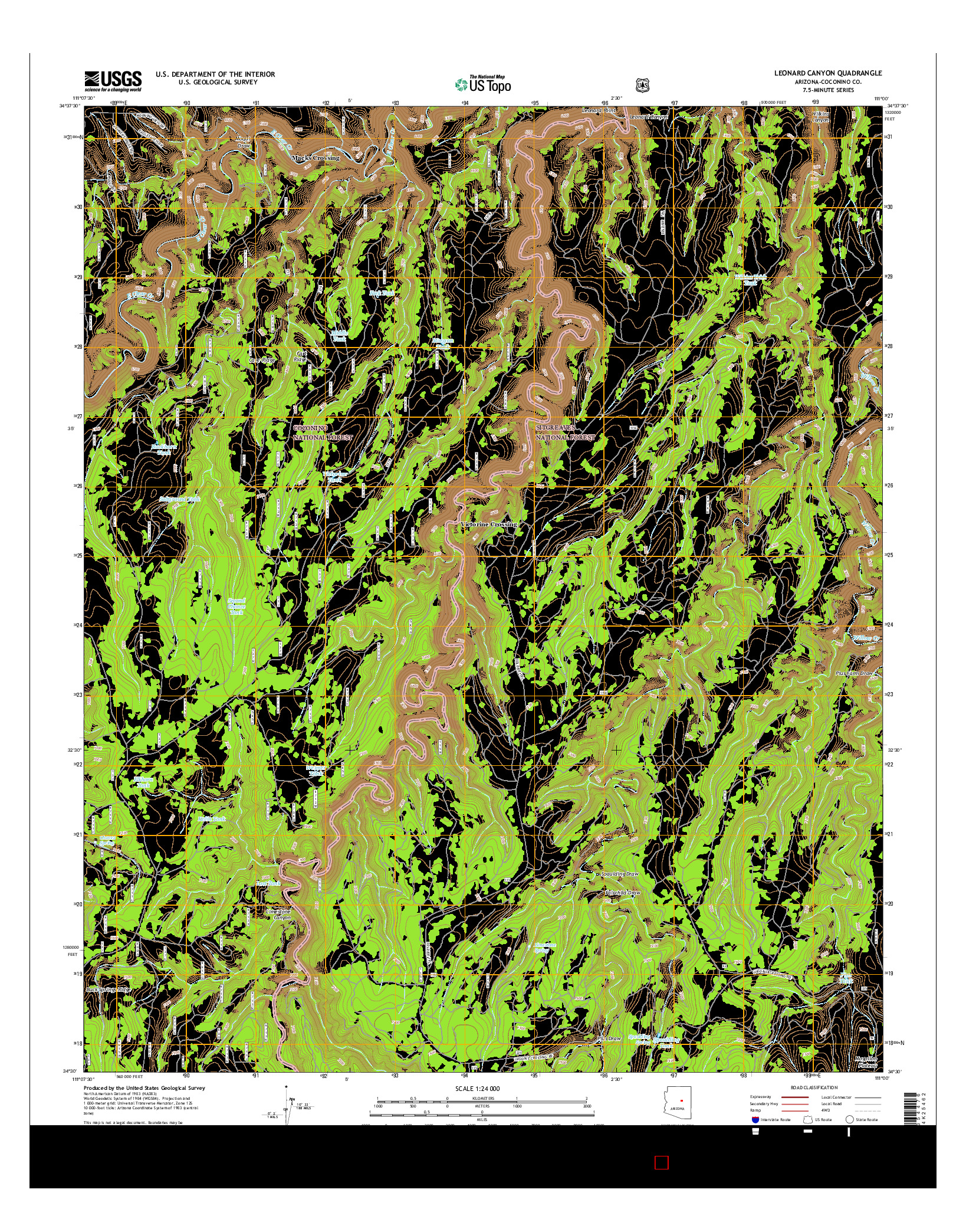 USGS US TOPO 7.5-MINUTE MAP FOR LEONARD CANYON, AZ 2014