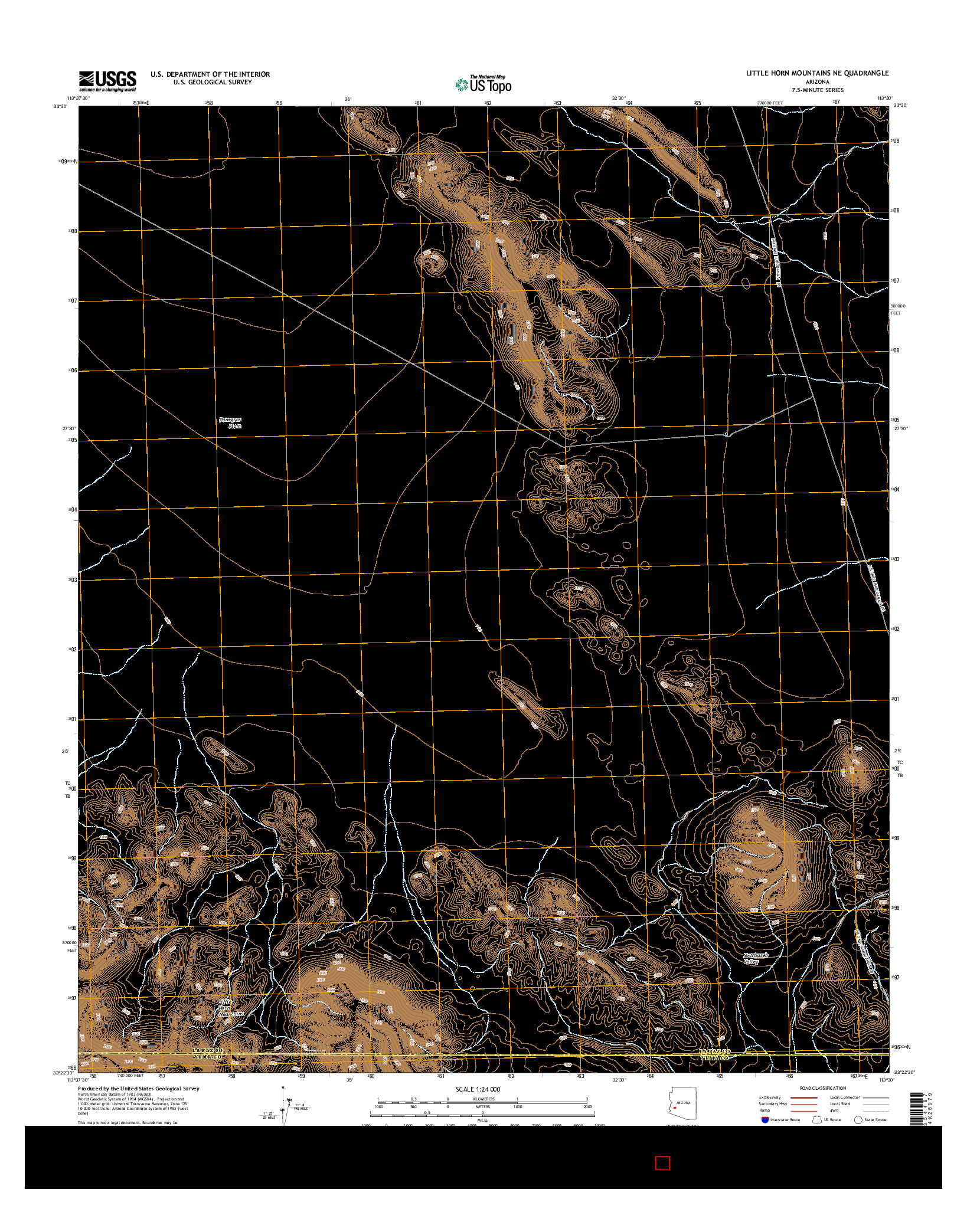 USGS US TOPO 7.5-MINUTE MAP FOR LITTLE HORN MOUNTAINS NE, AZ 2014