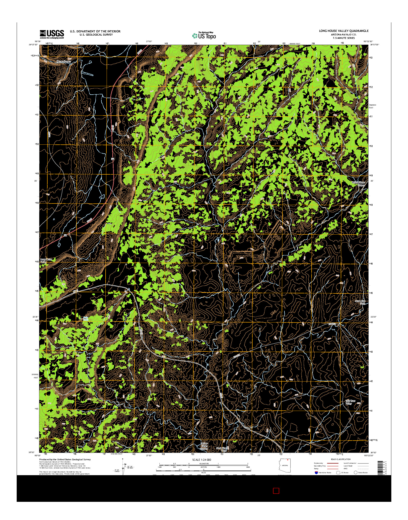 USGS US TOPO 7.5-MINUTE MAP FOR LONG HOUSE VALLEY, AZ 2014