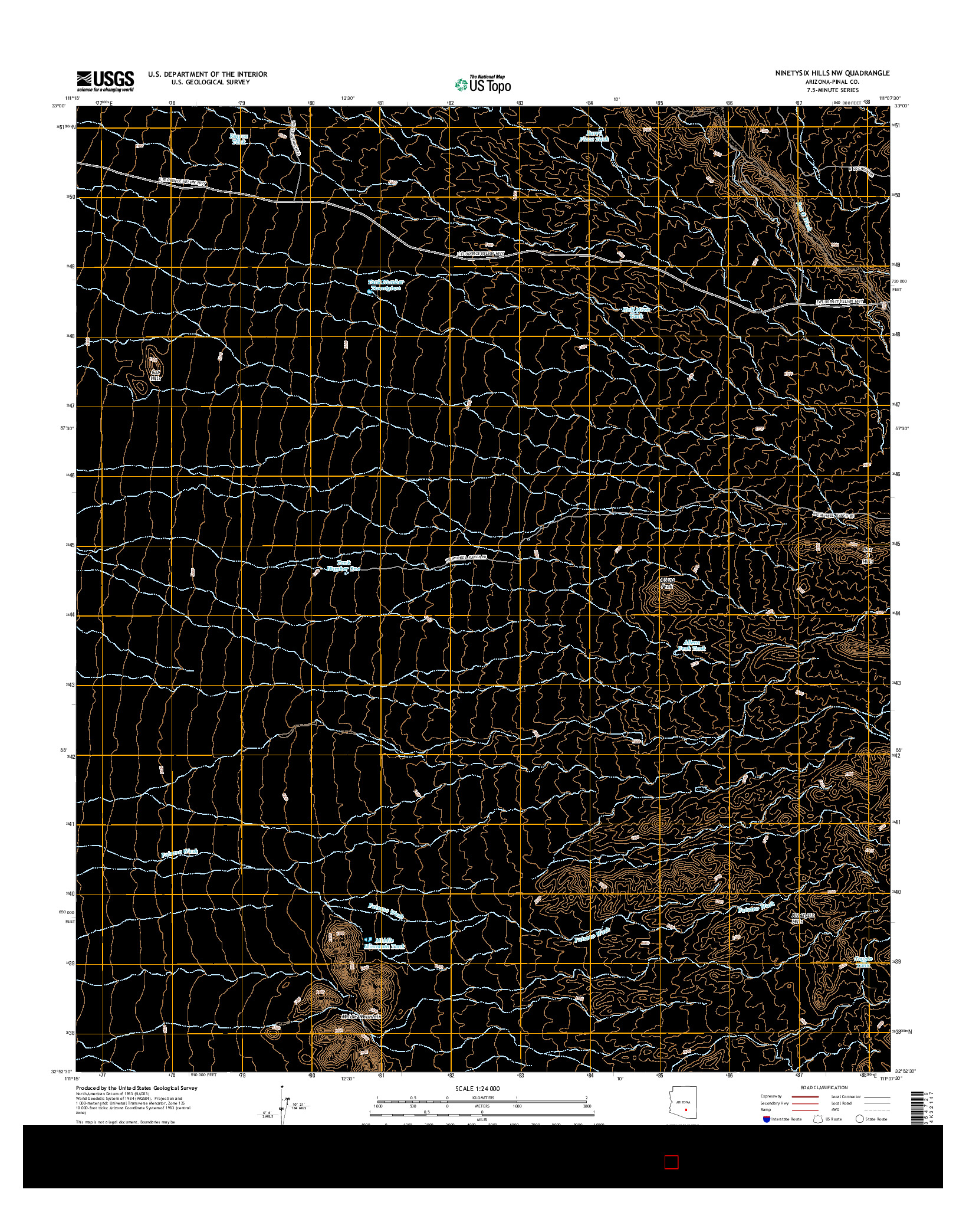 USGS US TOPO 7.5-MINUTE MAP FOR NINETYSIX HILLS NW, AZ 2014