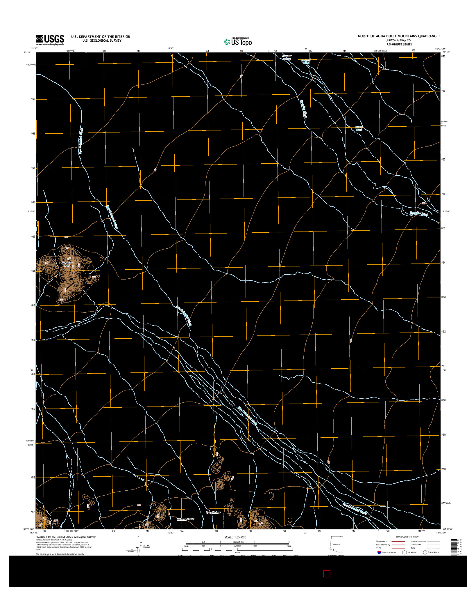 USGS US TOPO 7.5-MINUTE MAP FOR NORTH OF AGUA DULCE MOUNTAINS, AZ 2014