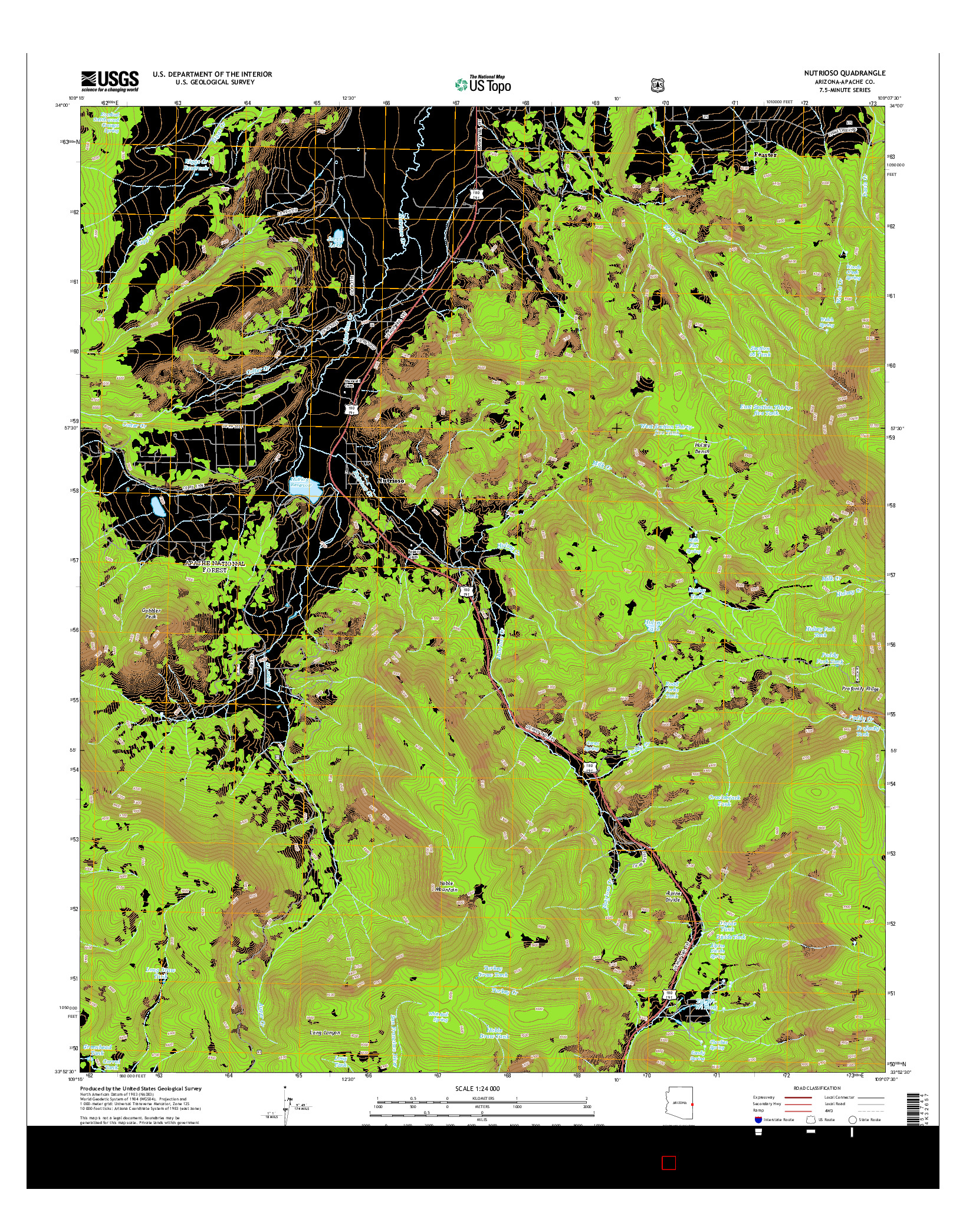 USGS US TOPO 7.5-MINUTE MAP FOR NUTRIOSO, AZ 2014