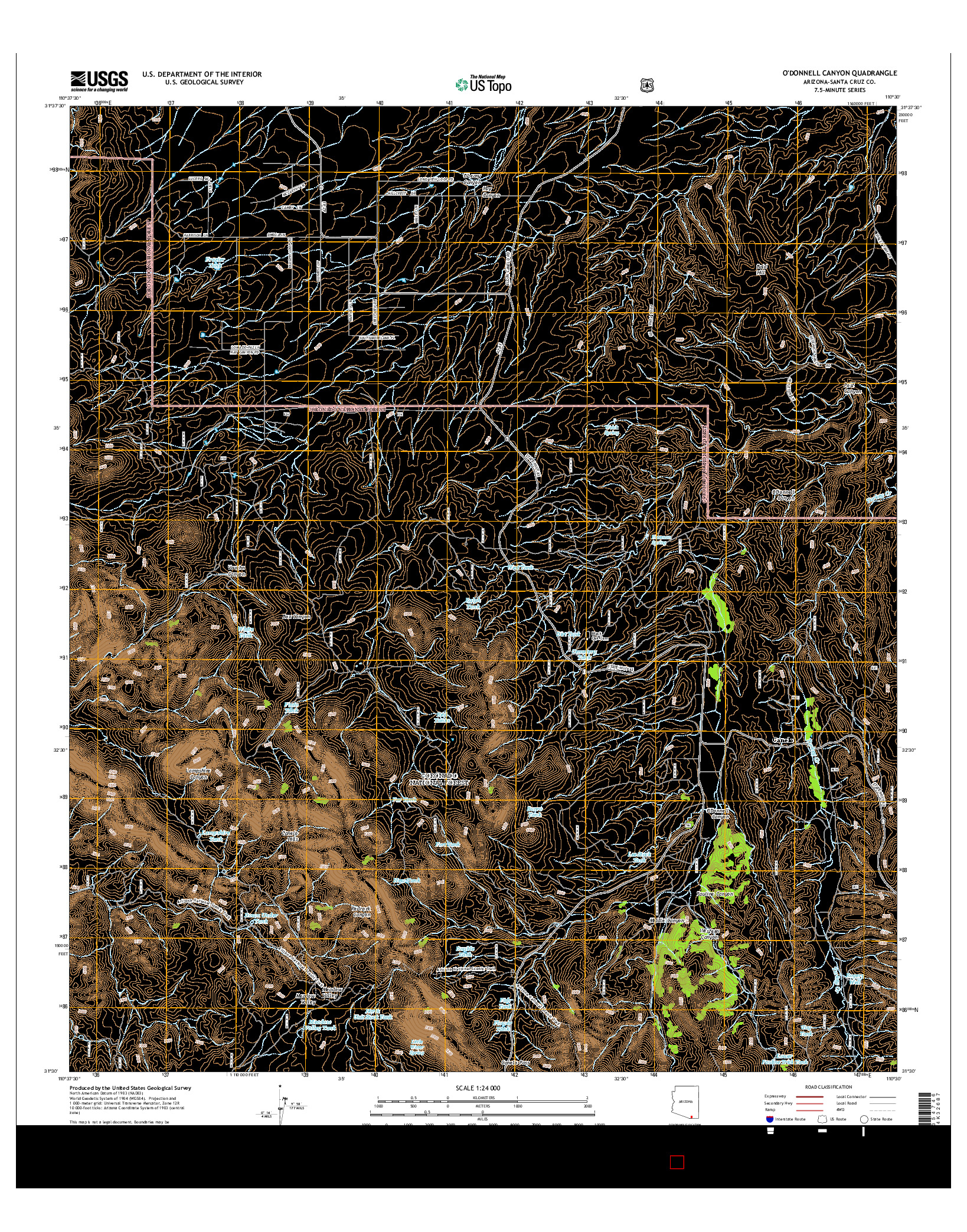 USGS US TOPO 7.5-MINUTE MAP FOR O'DONNELL CANYON, AZ 2014