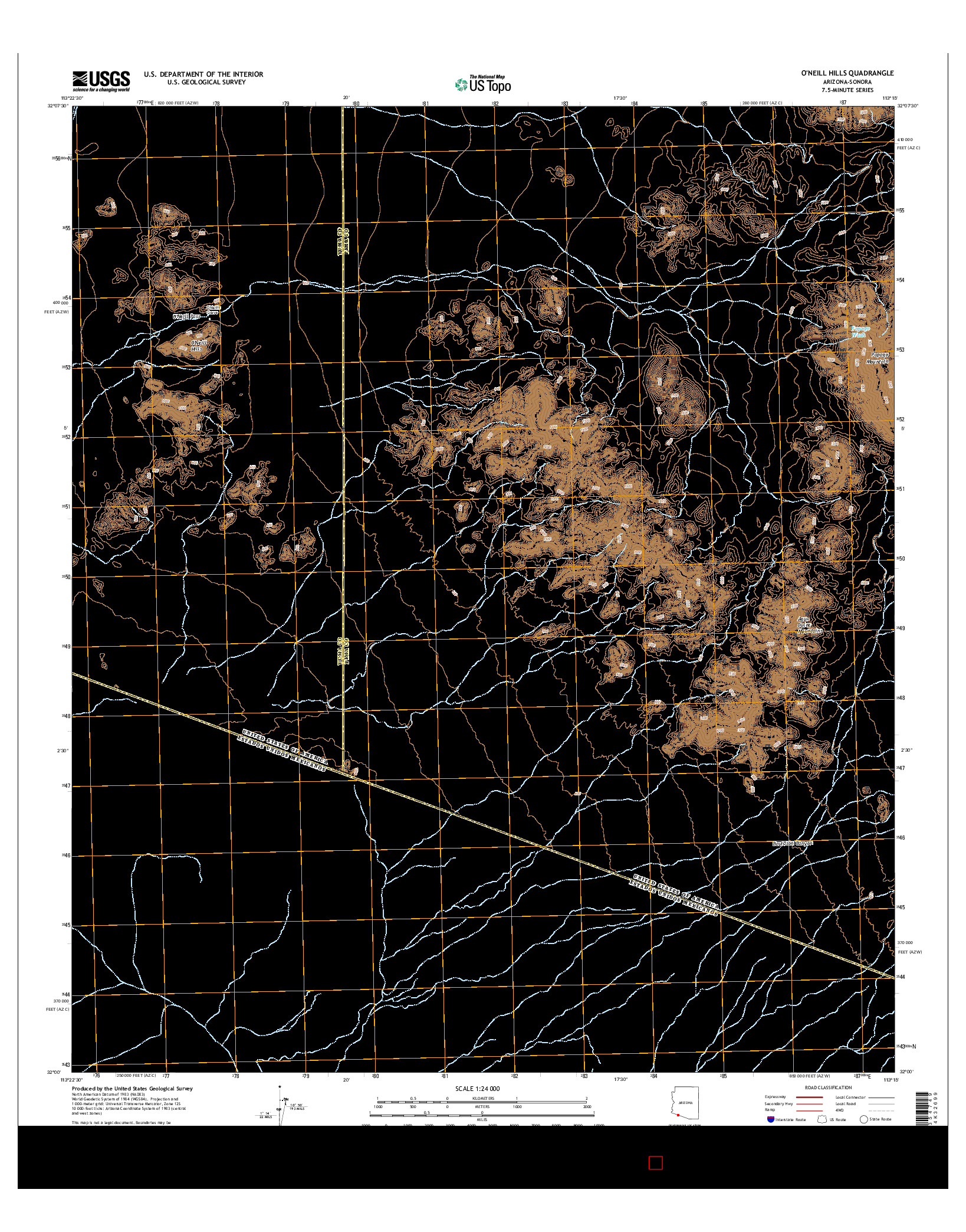 USGS US TOPO 7.5-MINUTE MAP FOR O'NEILL HILLS, AZ-SON 2014