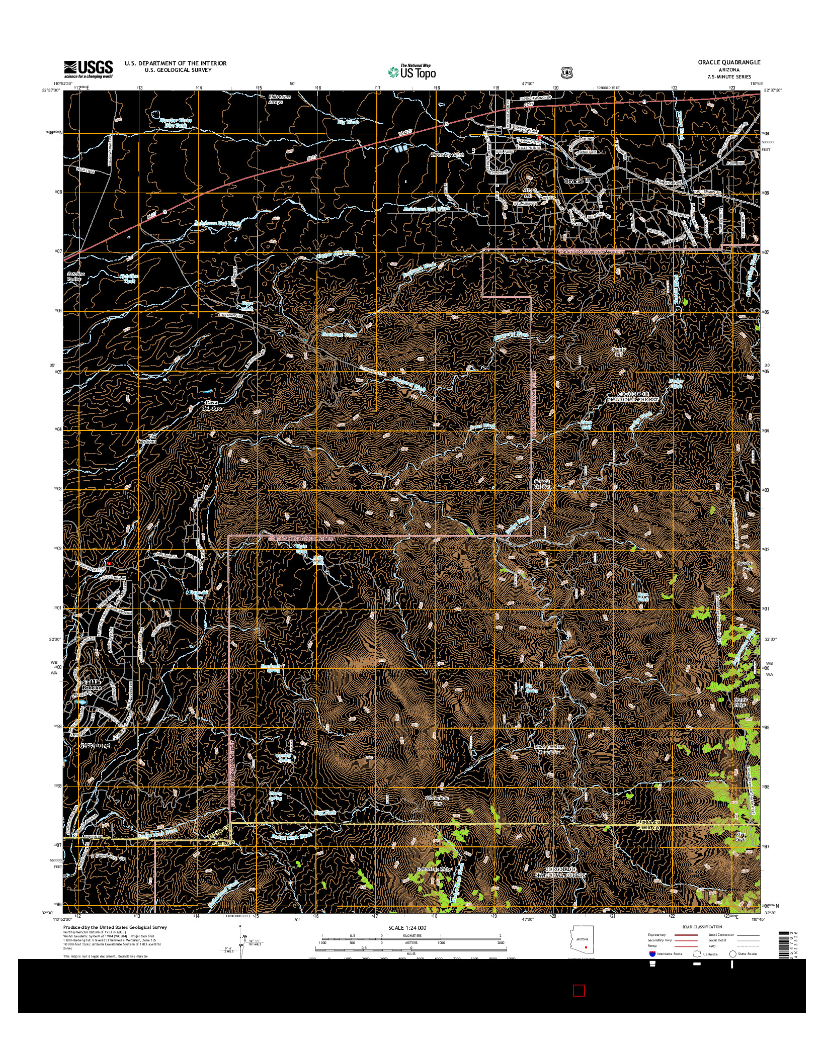 USGS US TOPO 7.5-MINUTE MAP FOR ORACLE, AZ 2014