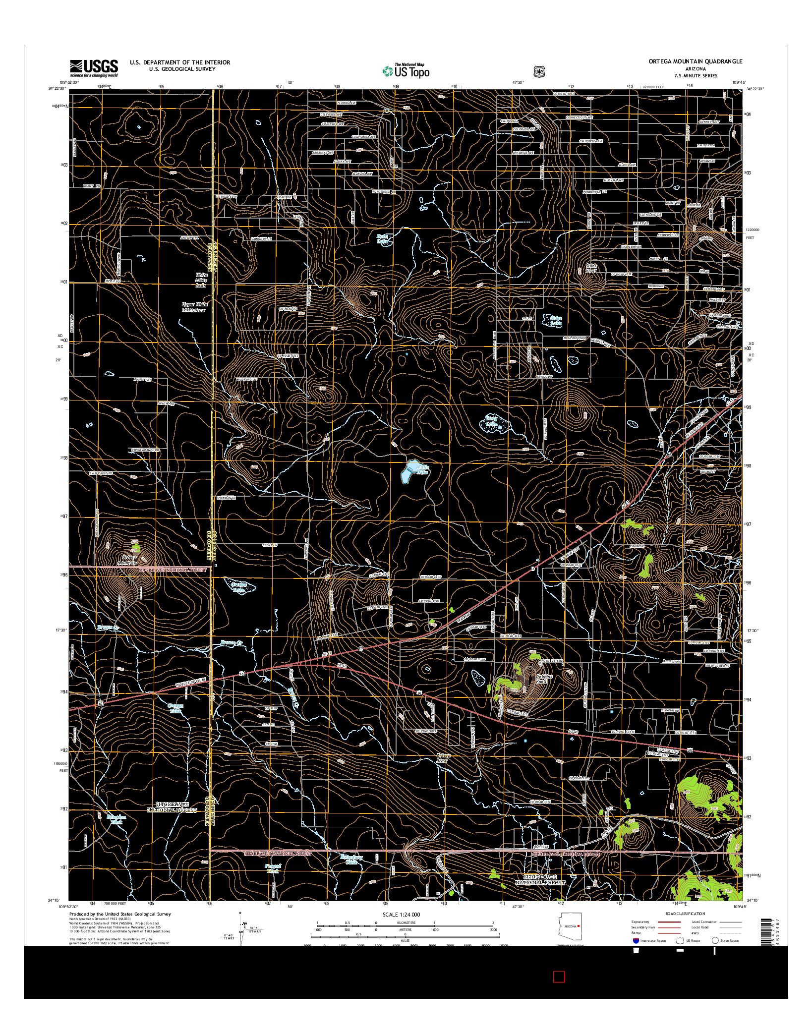 USGS US TOPO 7.5-MINUTE MAP FOR ORTEGA MOUNTAIN, AZ 2014