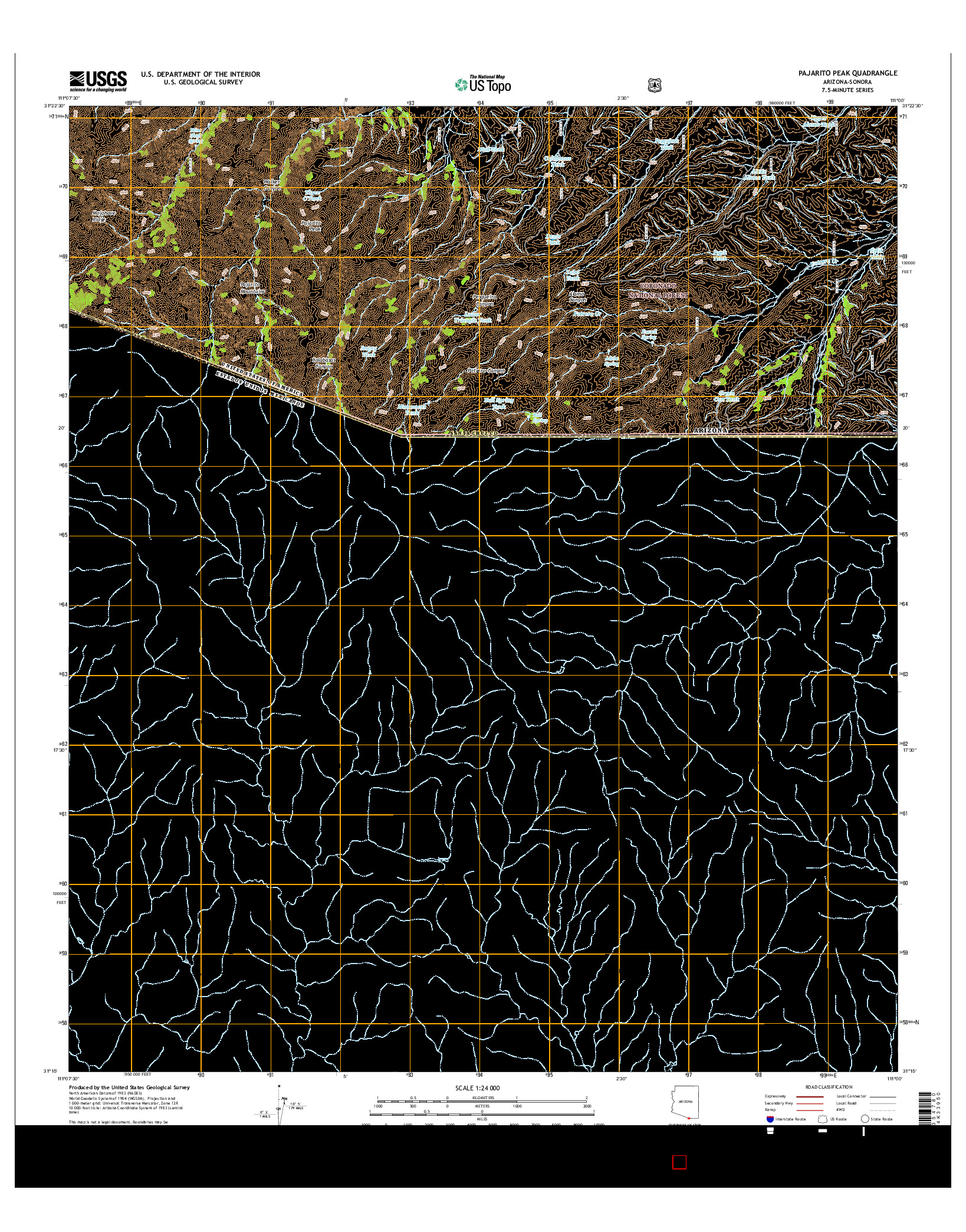 USGS US TOPO 7.5-MINUTE MAP FOR PAJARITO PEAK, AZ-SON 2014