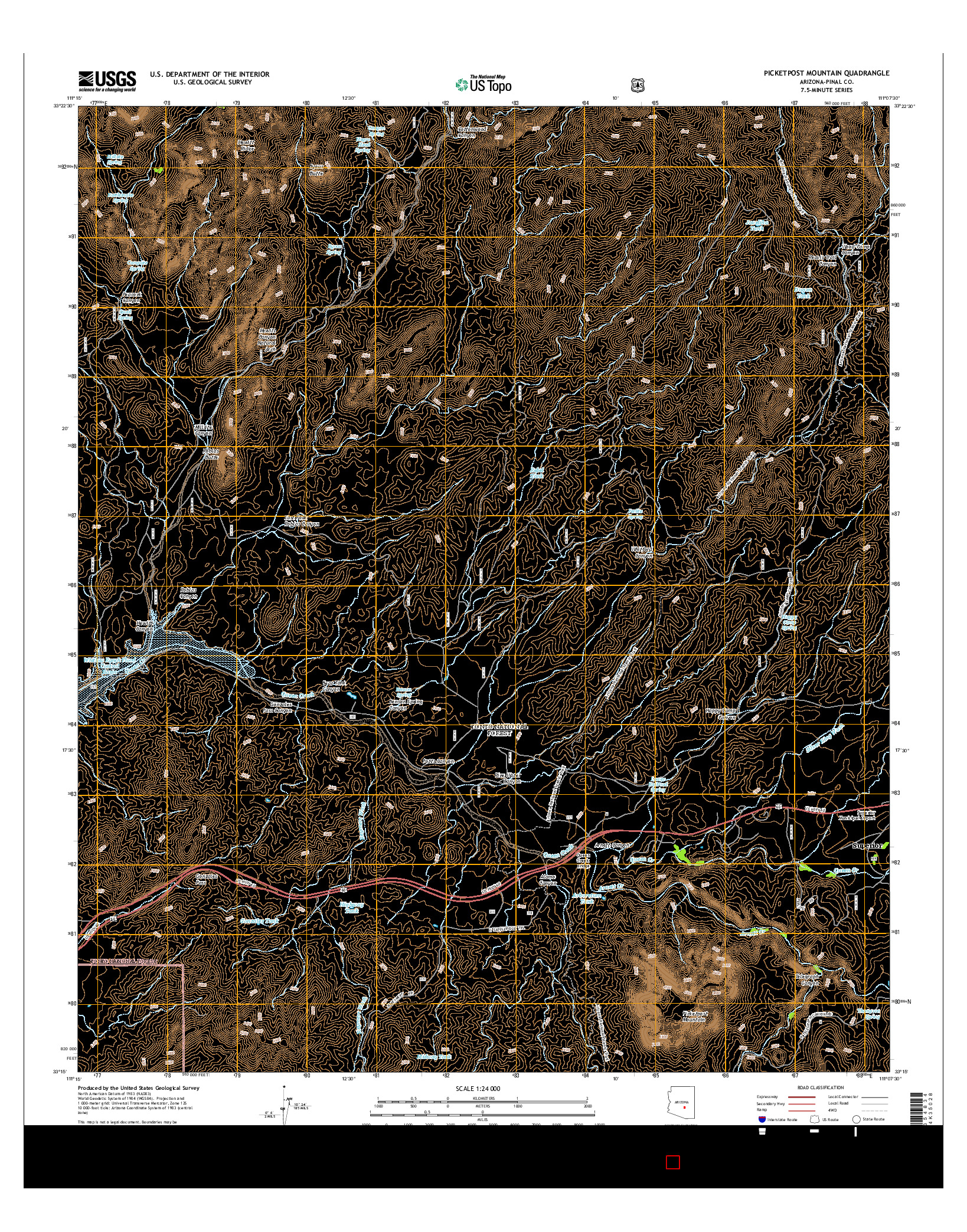 USGS US TOPO 7.5-MINUTE MAP FOR PICKETPOST MOUNTAIN, AZ 2014