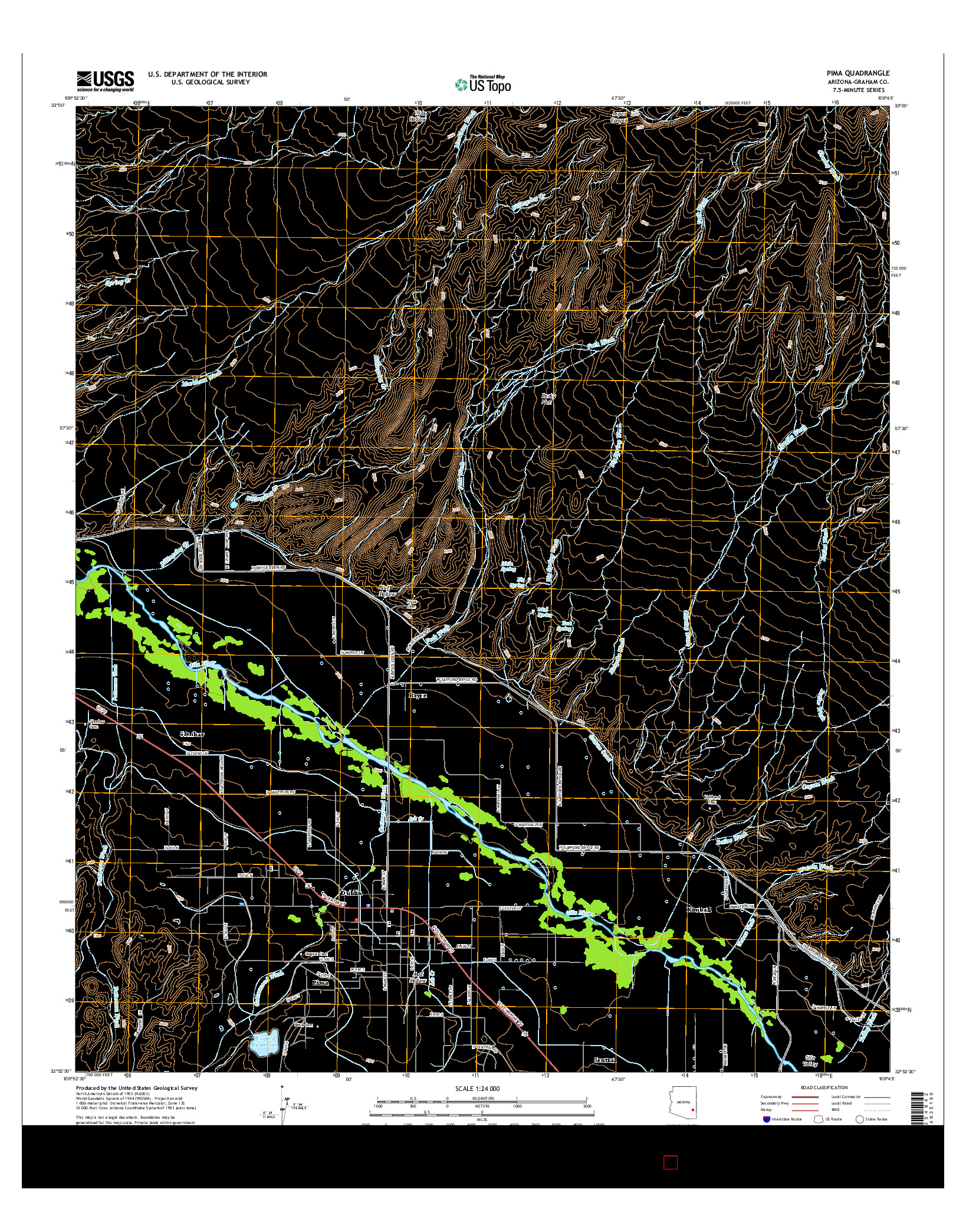 USGS US TOPO 7.5-MINUTE MAP FOR PIMA, AZ 2014