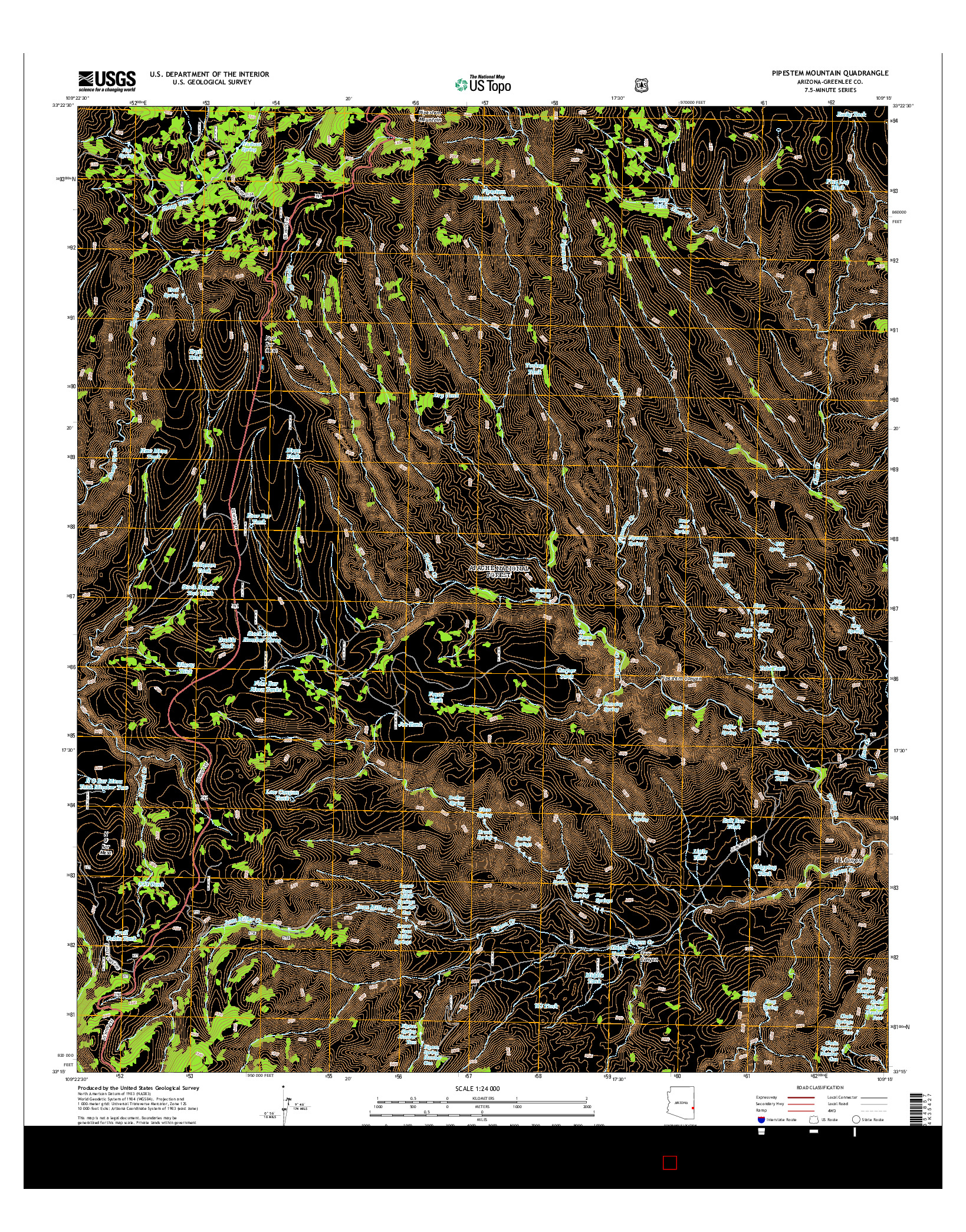 USGS US TOPO 7.5-MINUTE MAP FOR PIPESTEM MOUNTAIN, AZ 2014