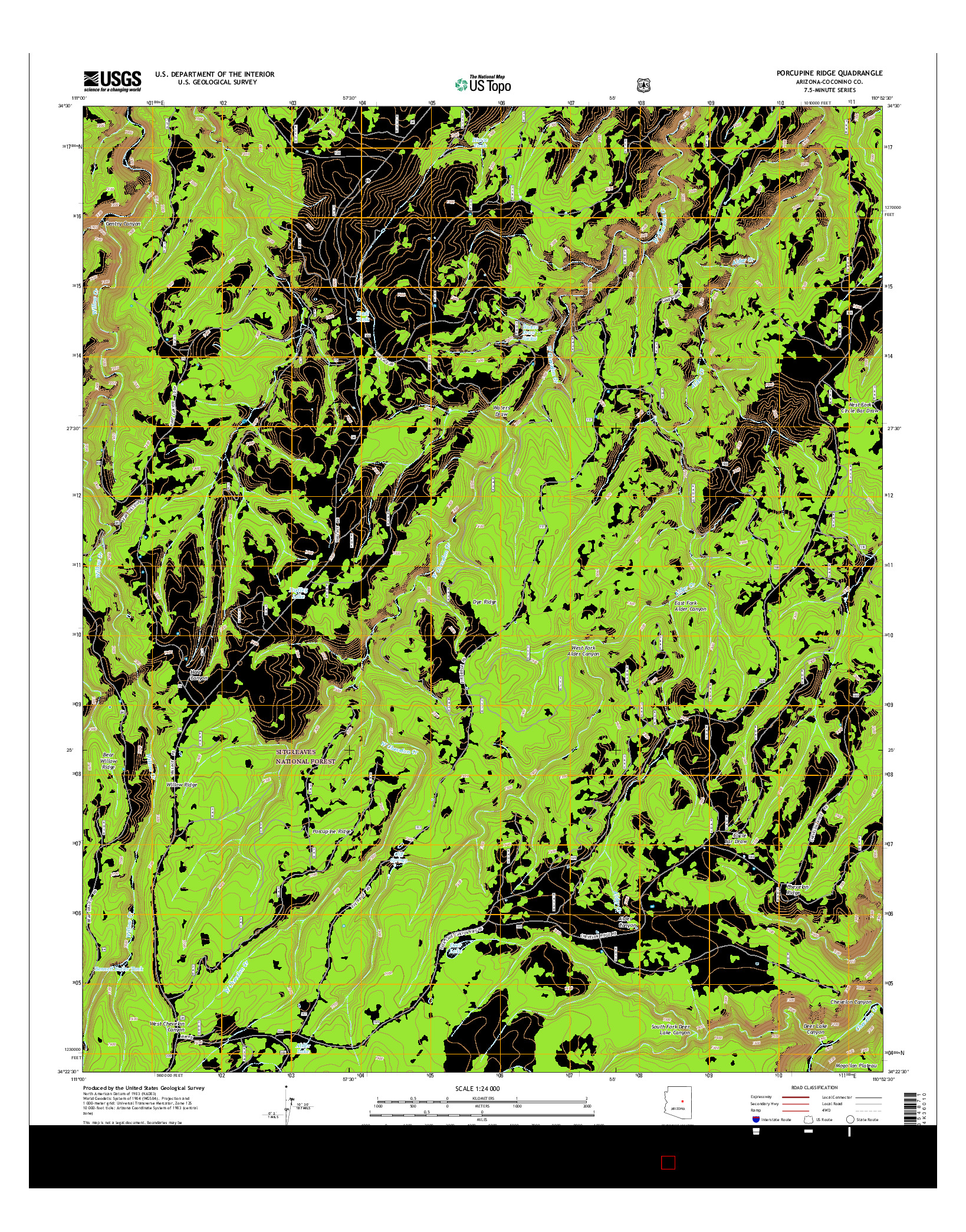 USGS US TOPO 7.5-MINUTE MAP FOR PORCUPINE RIDGE, AZ 2014