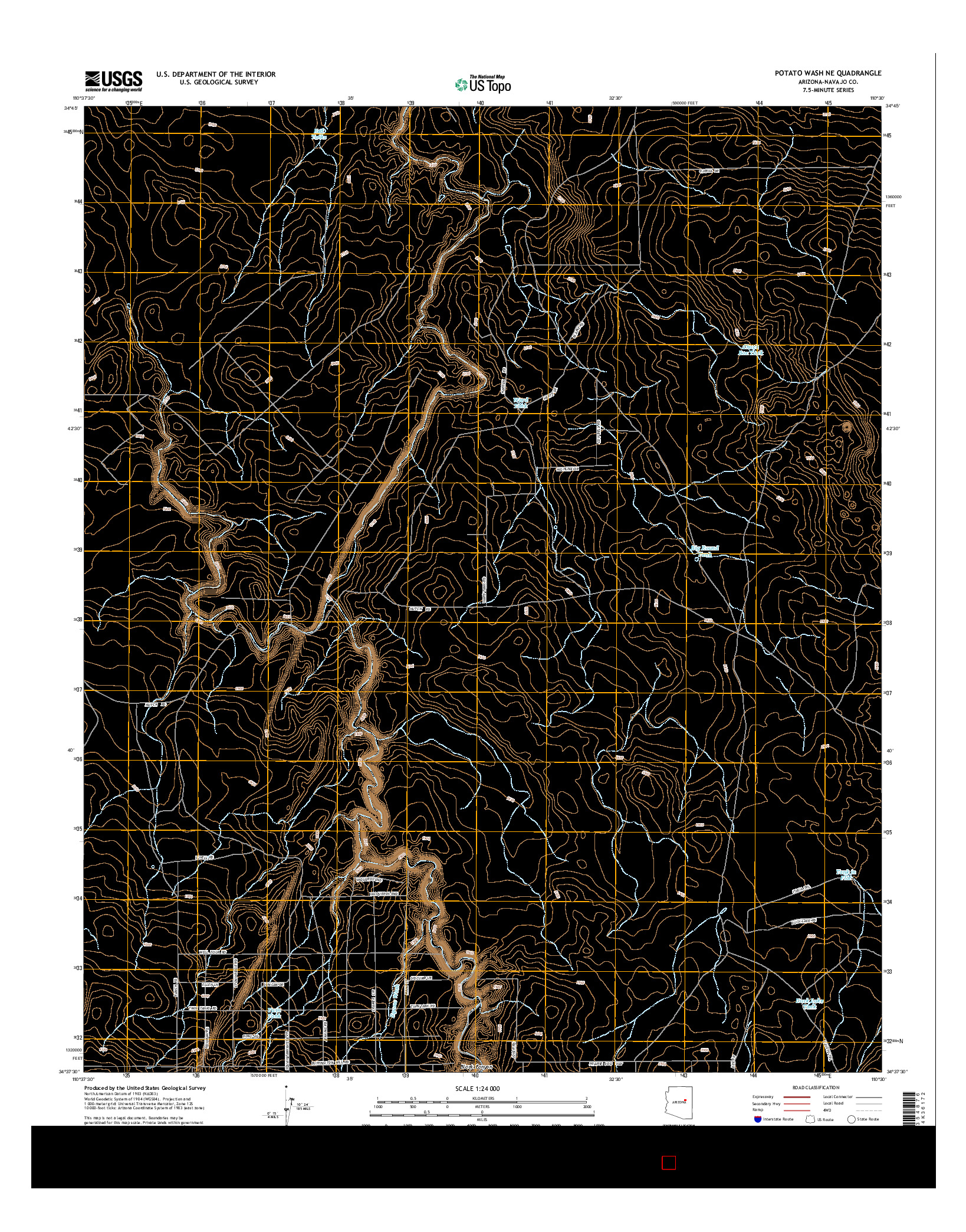 USGS US TOPO 7.5-MINUTE MAP FOR POTATO WASH NE, AZ 2014