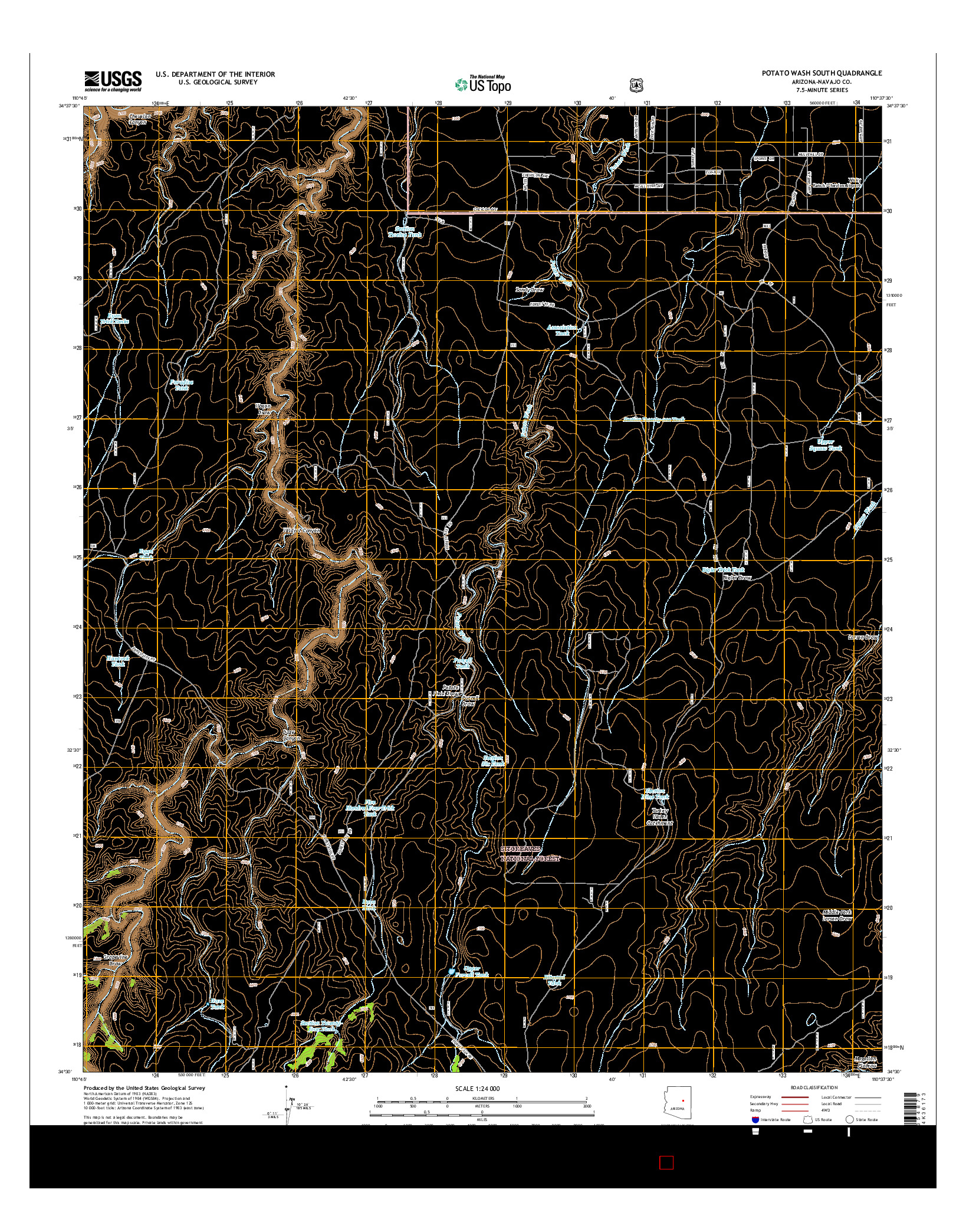USGS US TOPO 7.5-MINUTE MAP FOR POTATO WASH SOUTH, AZ 2014