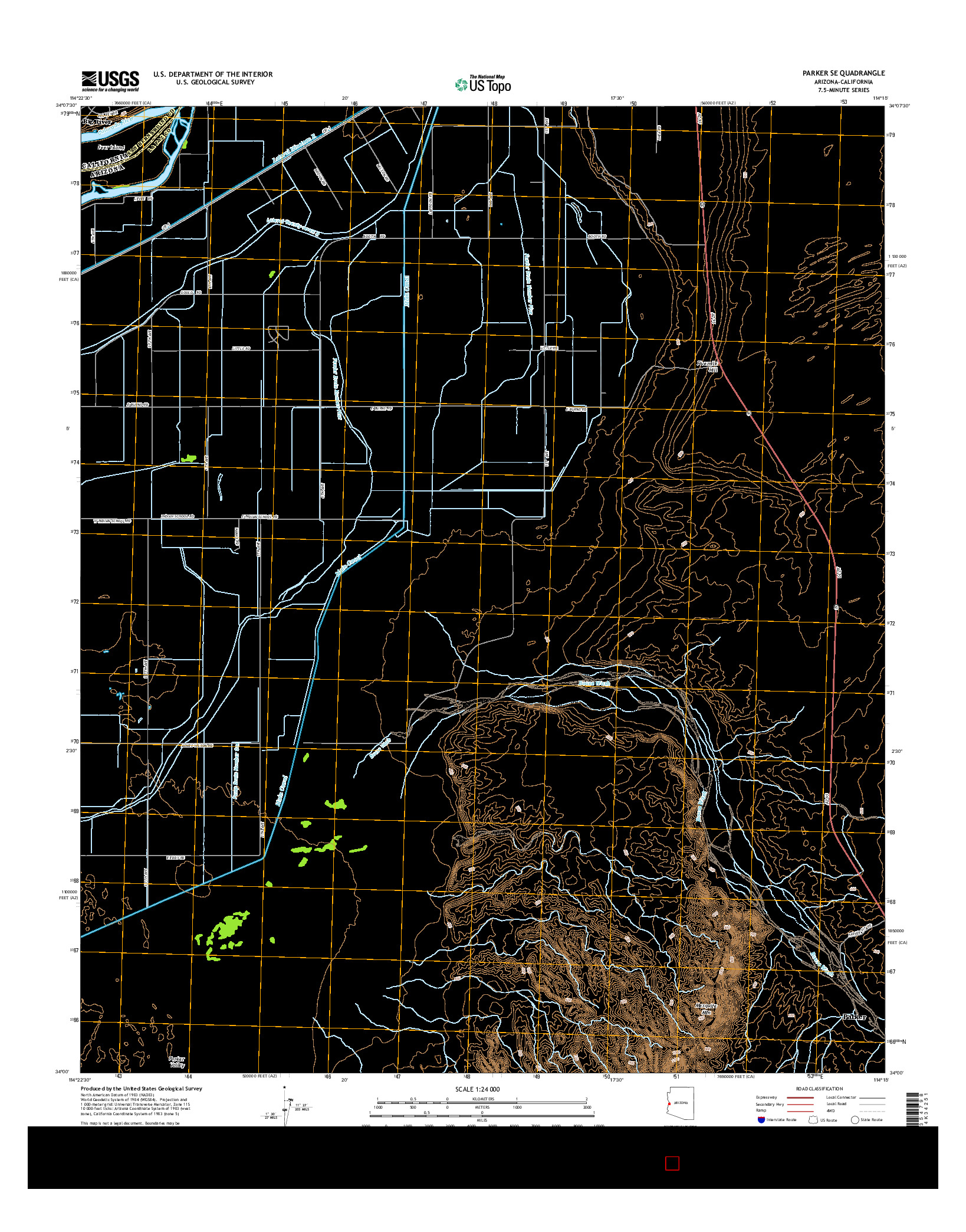 USGS US TOPO 7.5-MINUTE MAP FOR PARKER SE, AZ-CA 2014