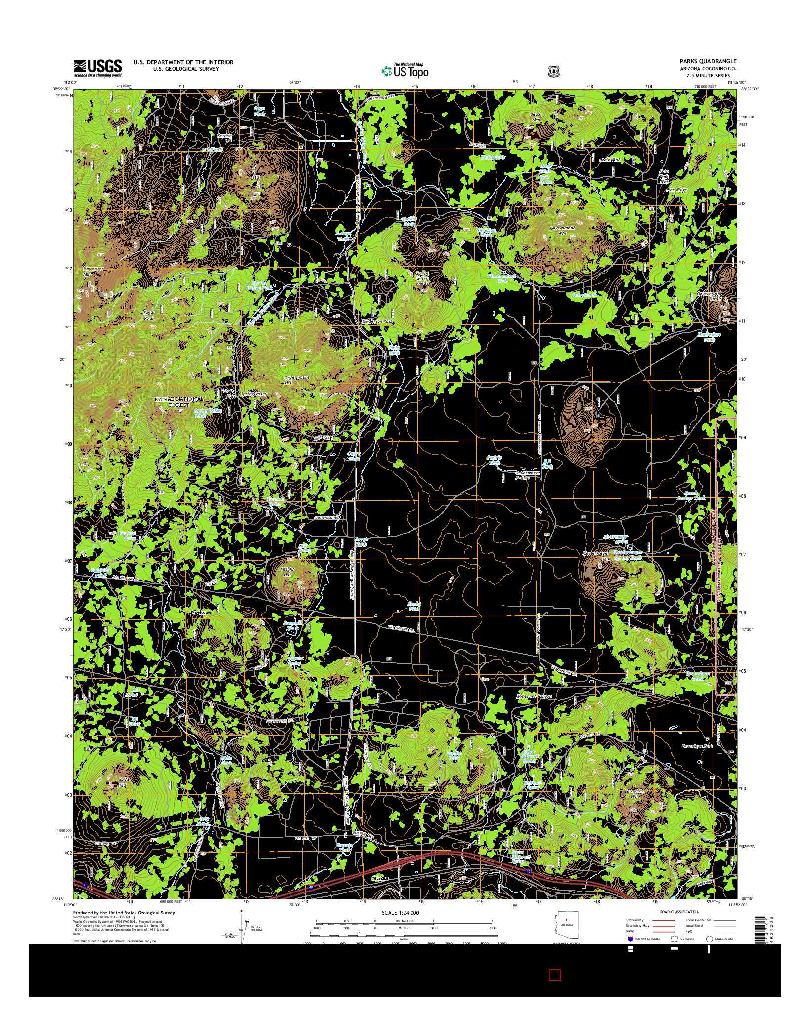 USGS US TOPO 7.5-MINUTE MAP FOR PARKS, AZ 2014