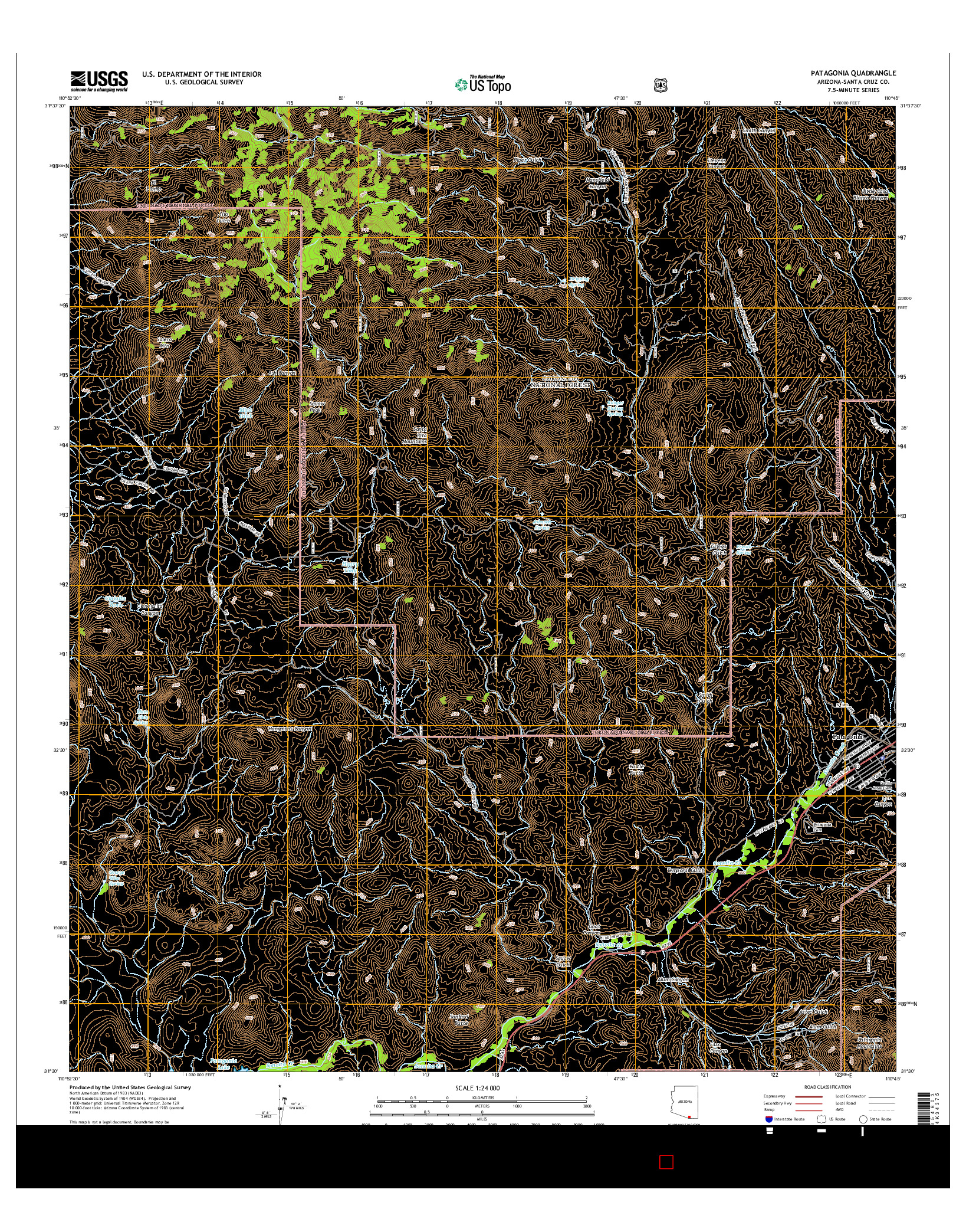 USGS US TOPO 7.5-MINUTE MAP FOR PATAGONIA, AZ 2014