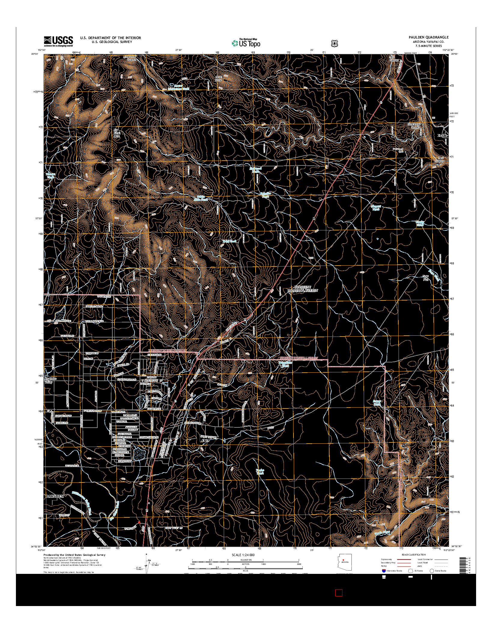 USGS US TOPO 7.5-MINUTE MAP FOR PAULDEN, AZ 2014