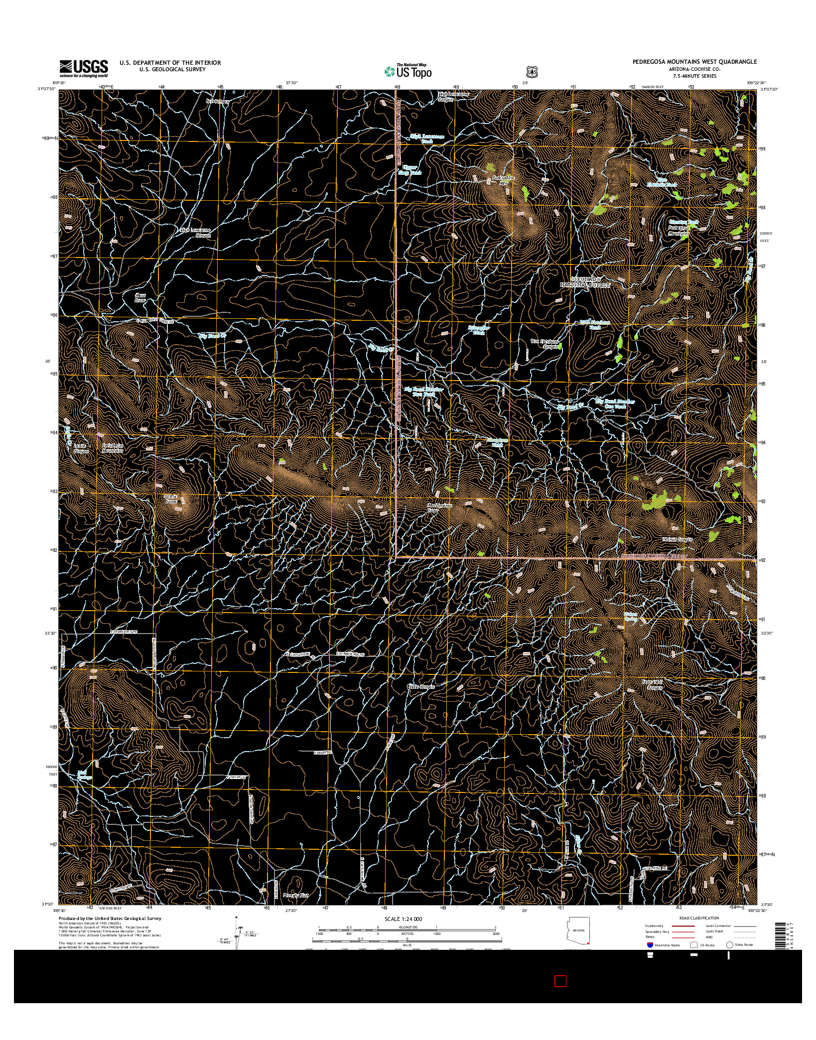 USGS US TOPO 7.5-MINUTE MAP FOR PEDREGOSA MOUNTAINS WEST, AZ 2014