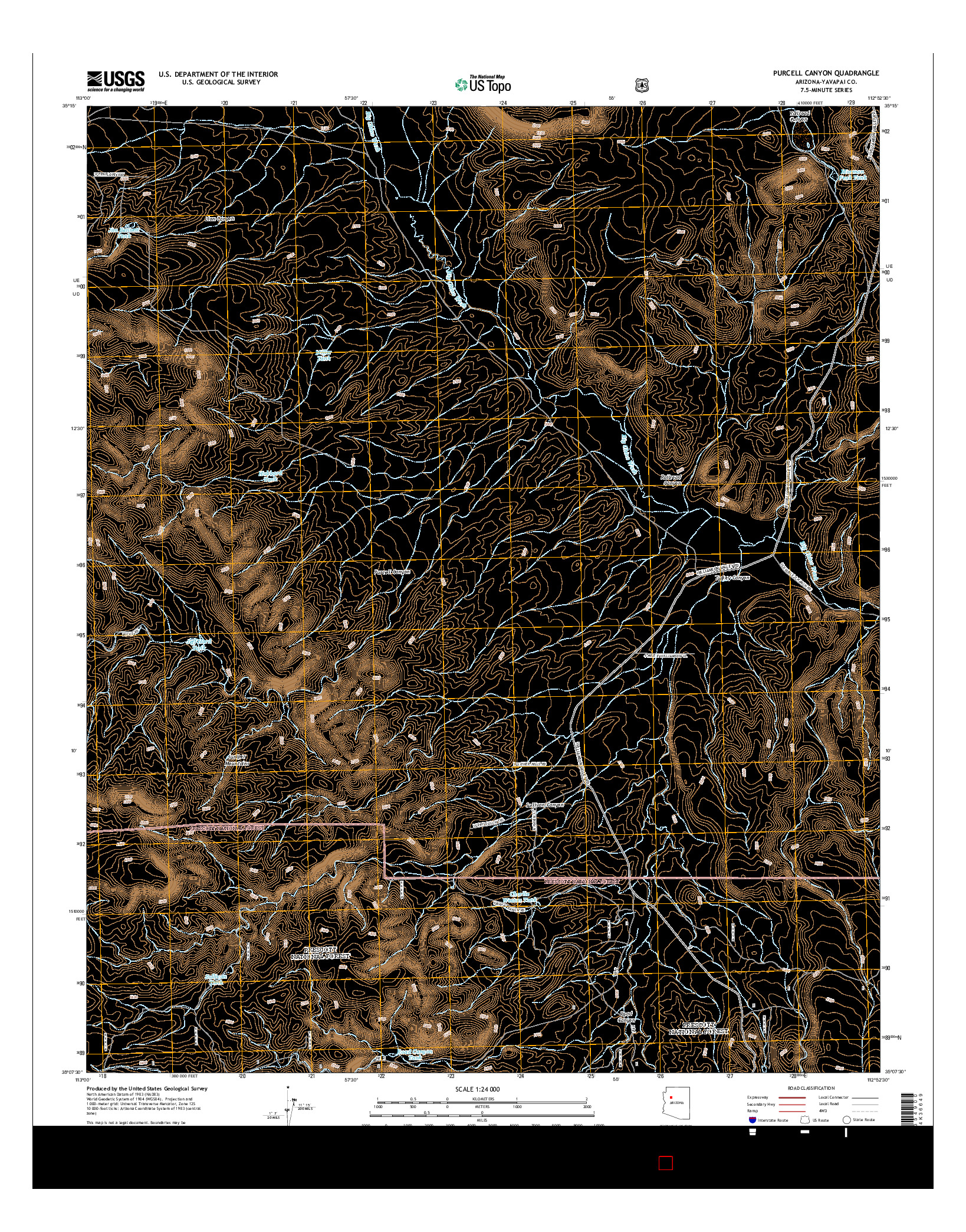 USGS US TOPO 7.5-MINUTE MAP FOR PURCELL CANYON, AZ 2014