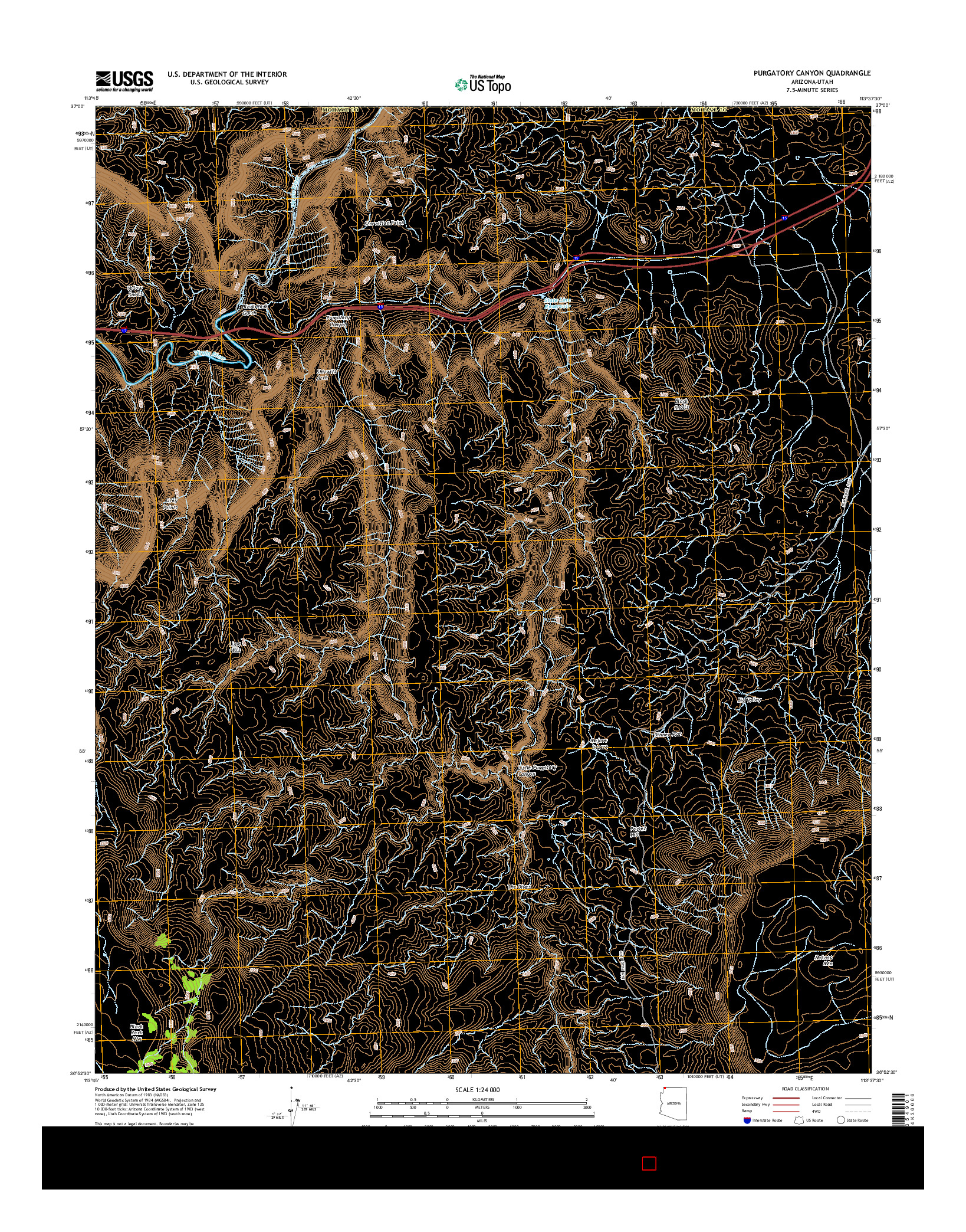 USGS US TOPO 7.5-MINUTE MAP FOR PURGATORY CANYON, AZ-UT 2014
