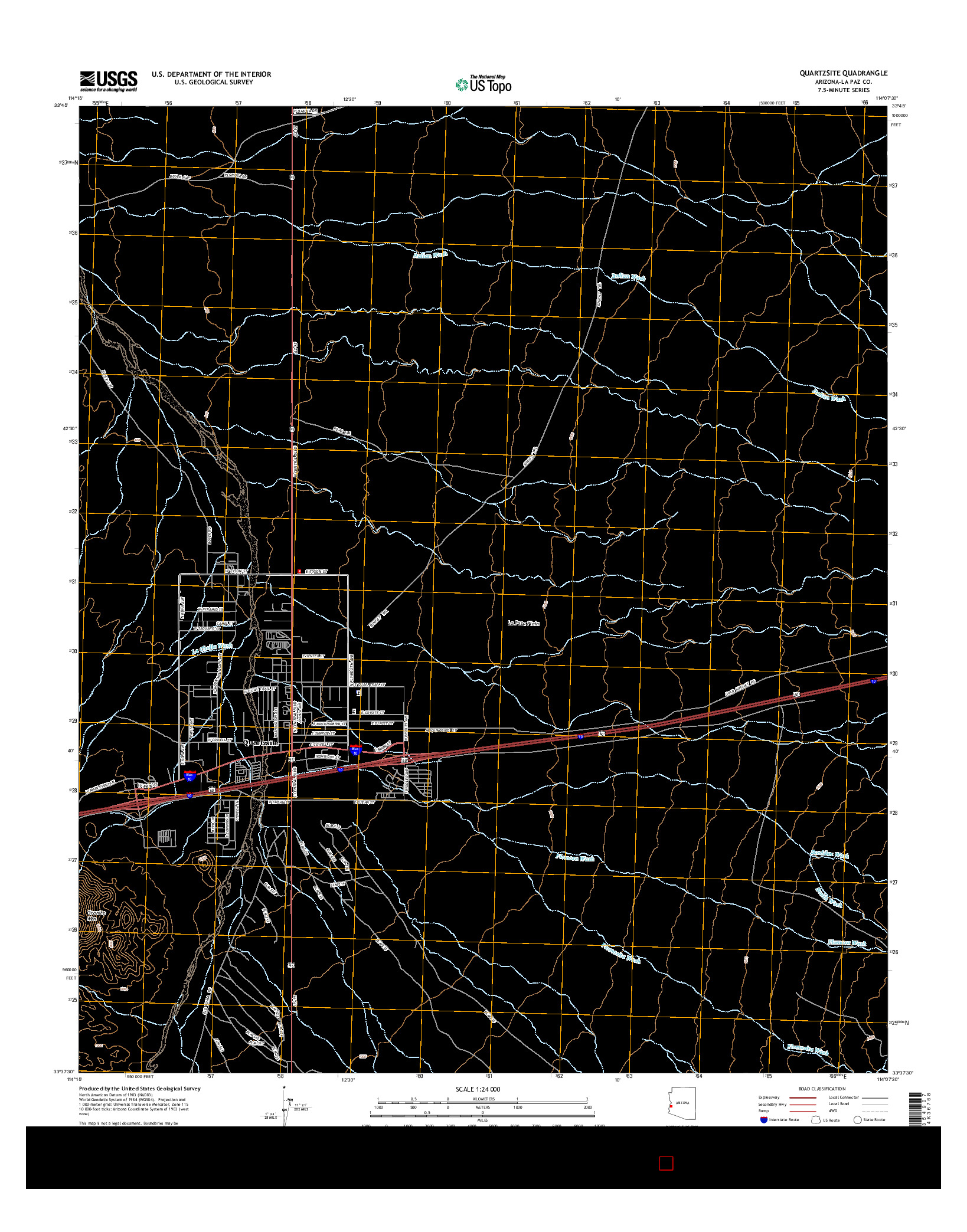 USGS US TOPO 7.5-MINUTE MAP FOR QUARTZSITE, AZ 2014