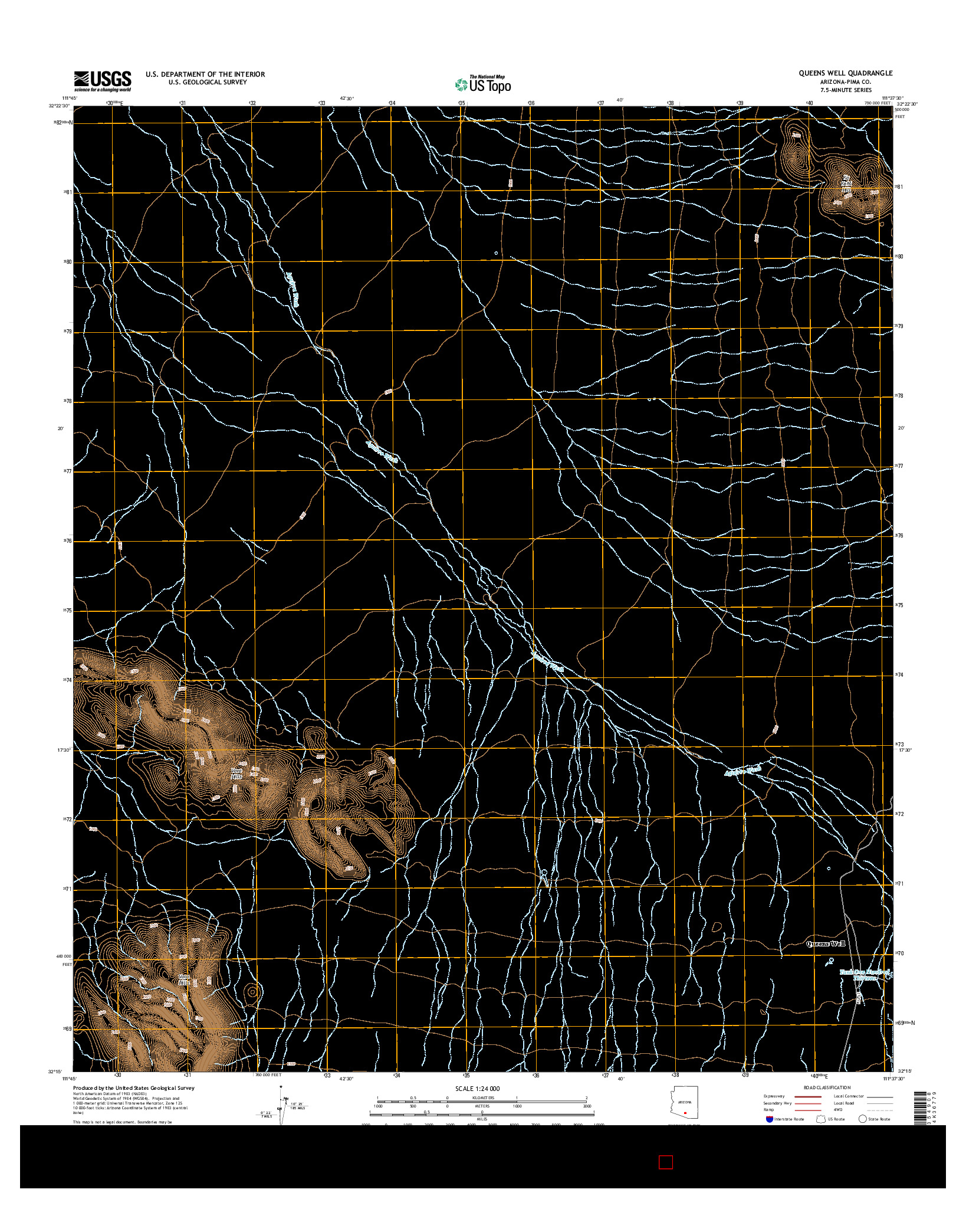 USGS US TOPO 7.5-MINUTE MAP FOR QUEENS WELL, AZ 2014