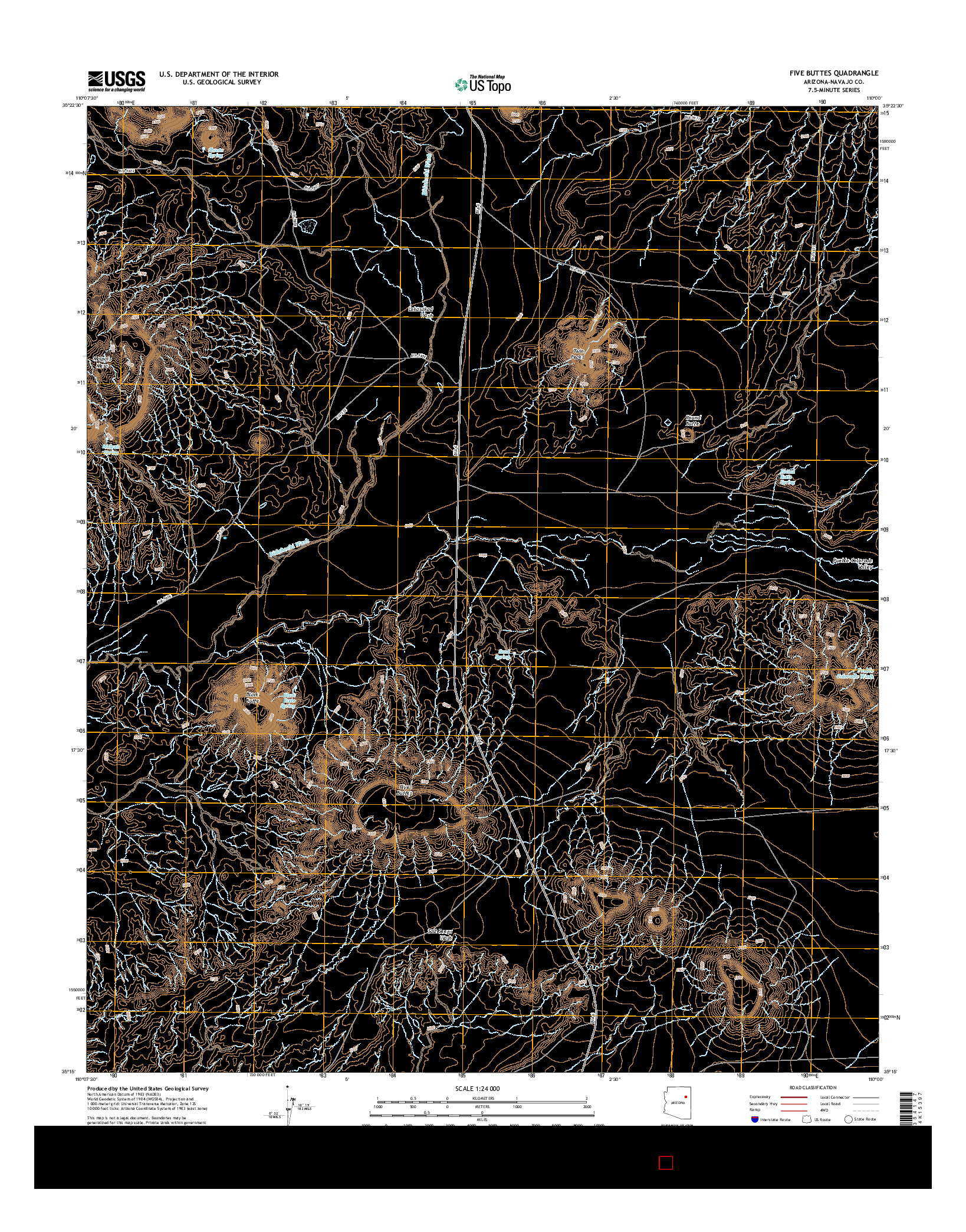 USGS US TOPO 7.5-MINUTE MAP FOR FIVE BUTTES, AZ 2014