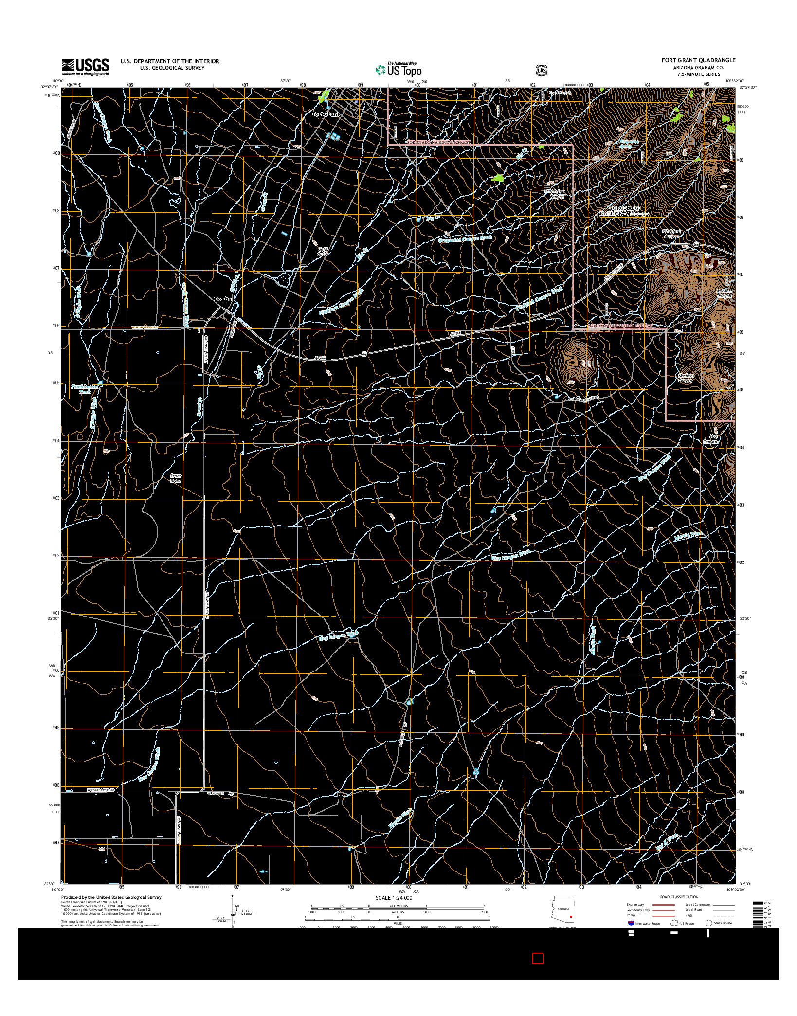 USGS US TOPO 7.5-MINUTE MAP FOR FORT GRANT, AZ 2014