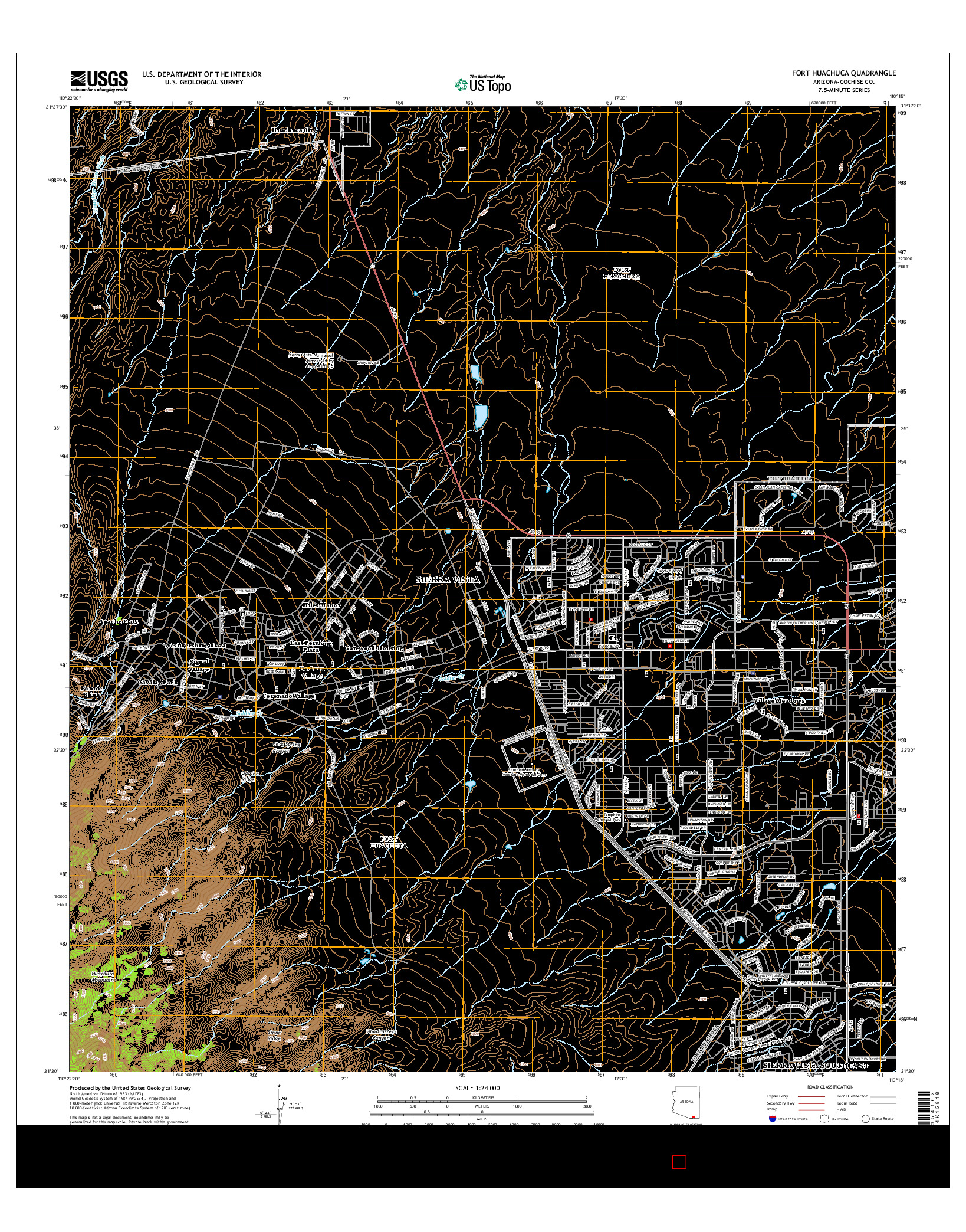 USGS US TOPO 7.5-MINUTE MAP FOR FORT HUACHUCA, AZ 2014